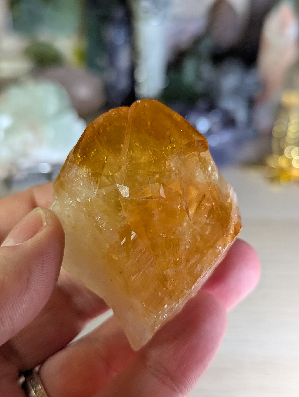 Citrine crystal tooth with stand