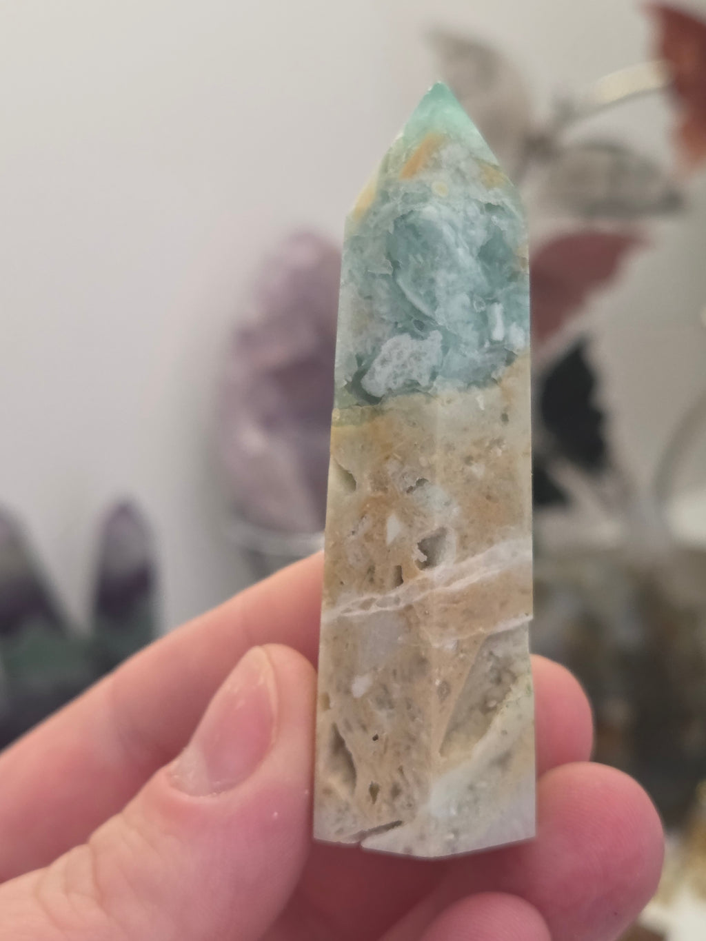 Flourite Agate crystal tower carving