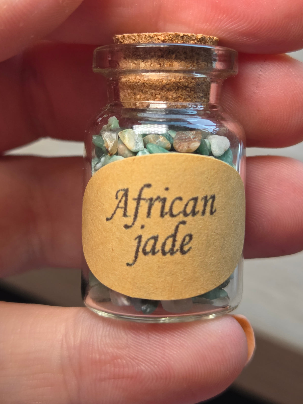 Crystal chips in glass jar