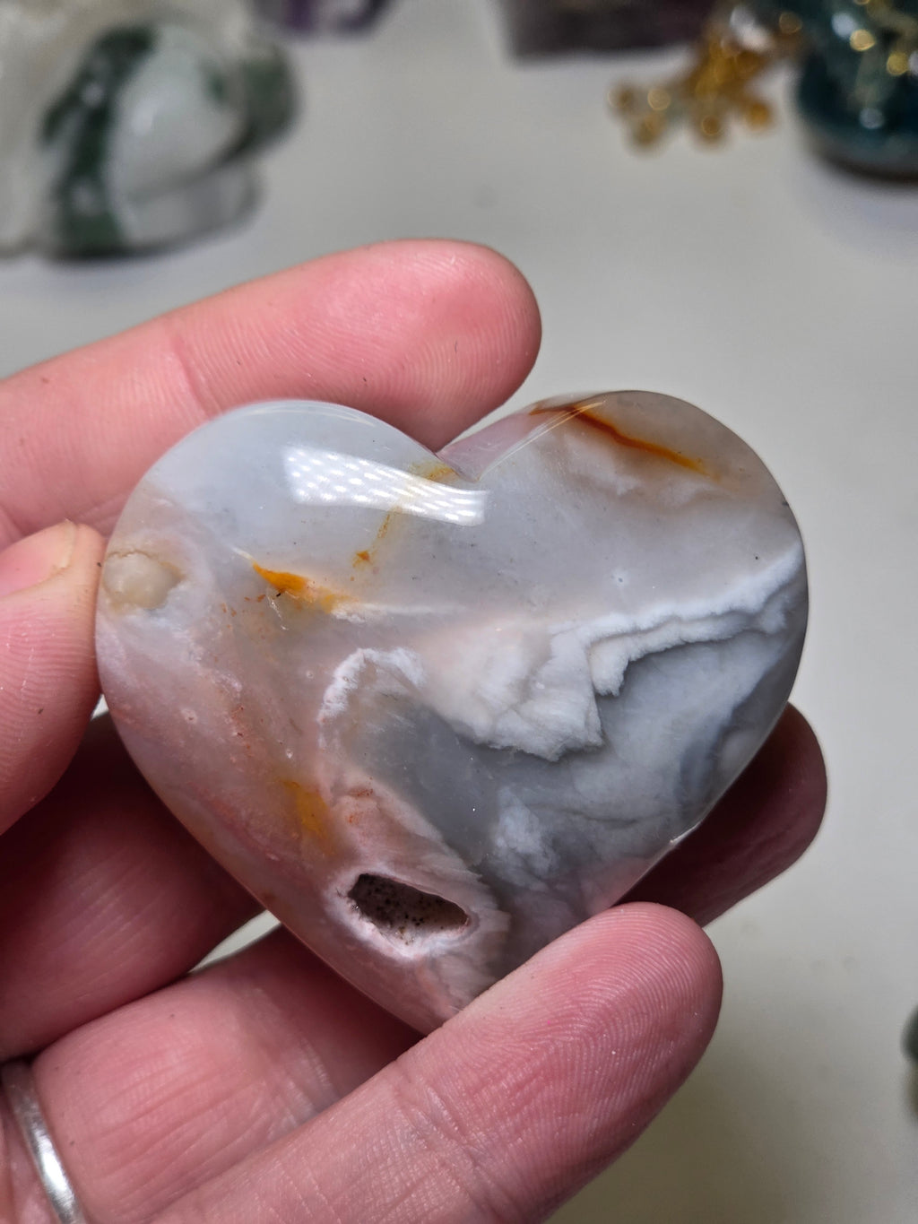 Pink petrified wood crystal heart carving