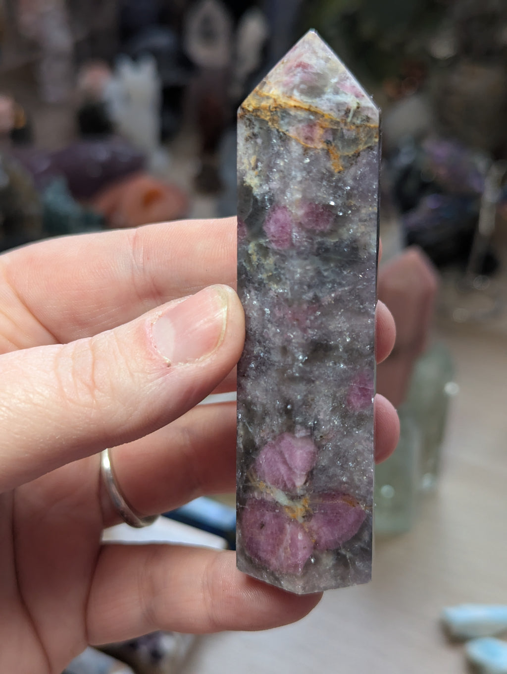 Unicorn stone crystal tower with lots of smokey quartz