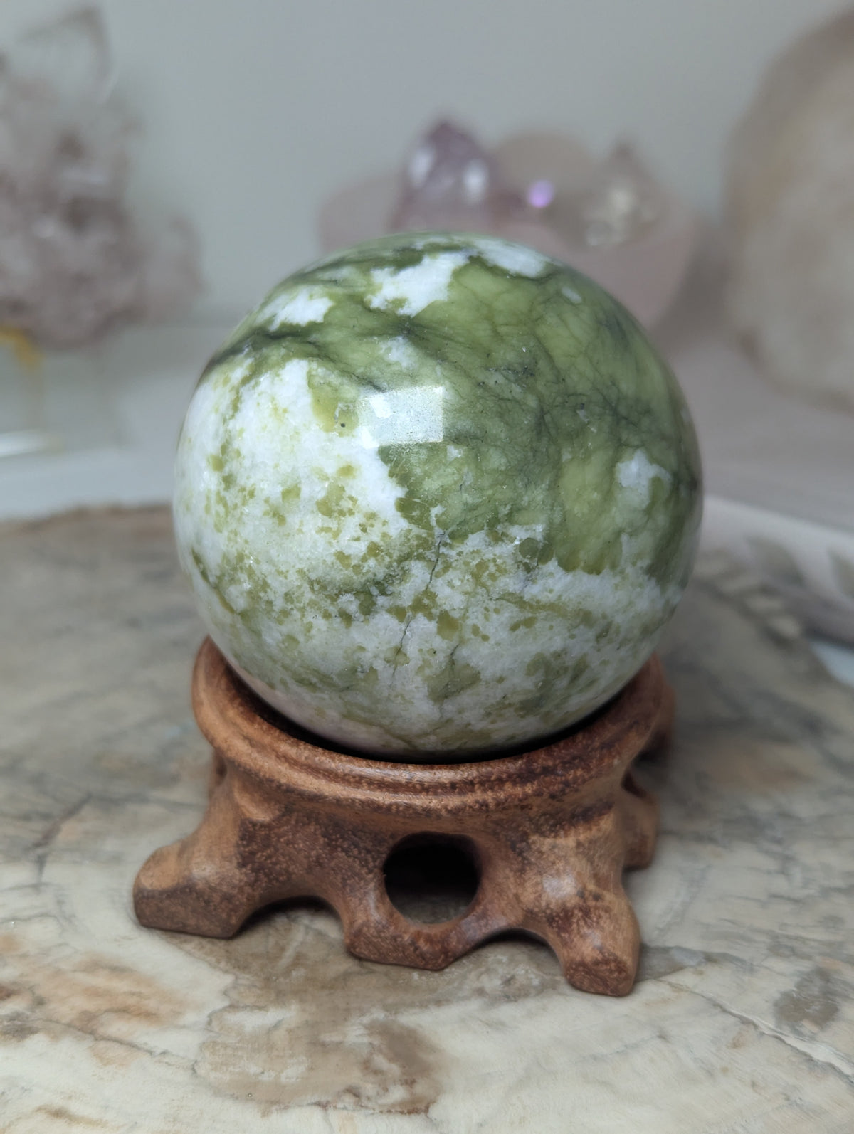 Green jade crystal sphere