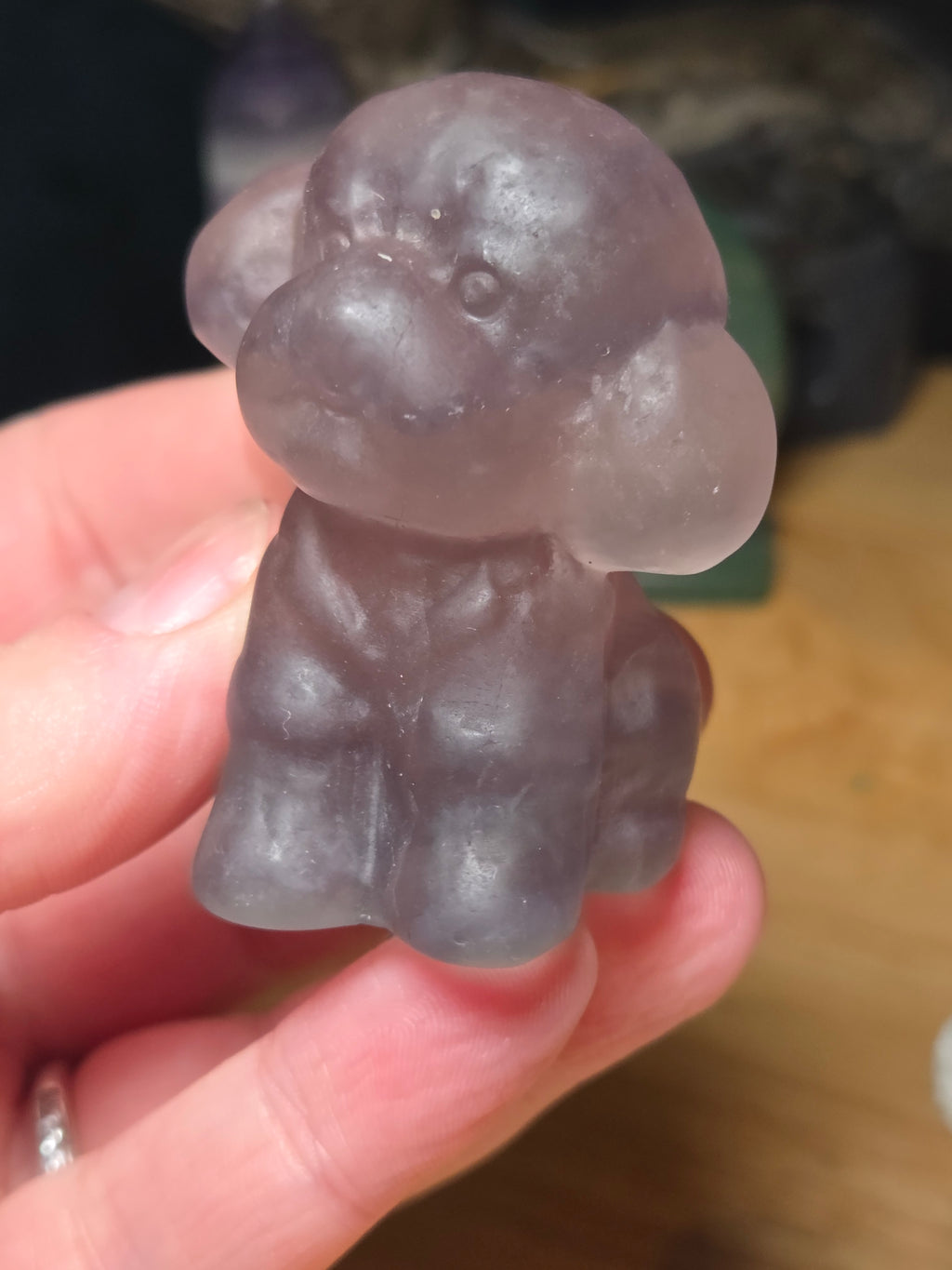 Flourite crystal teddy dog carving