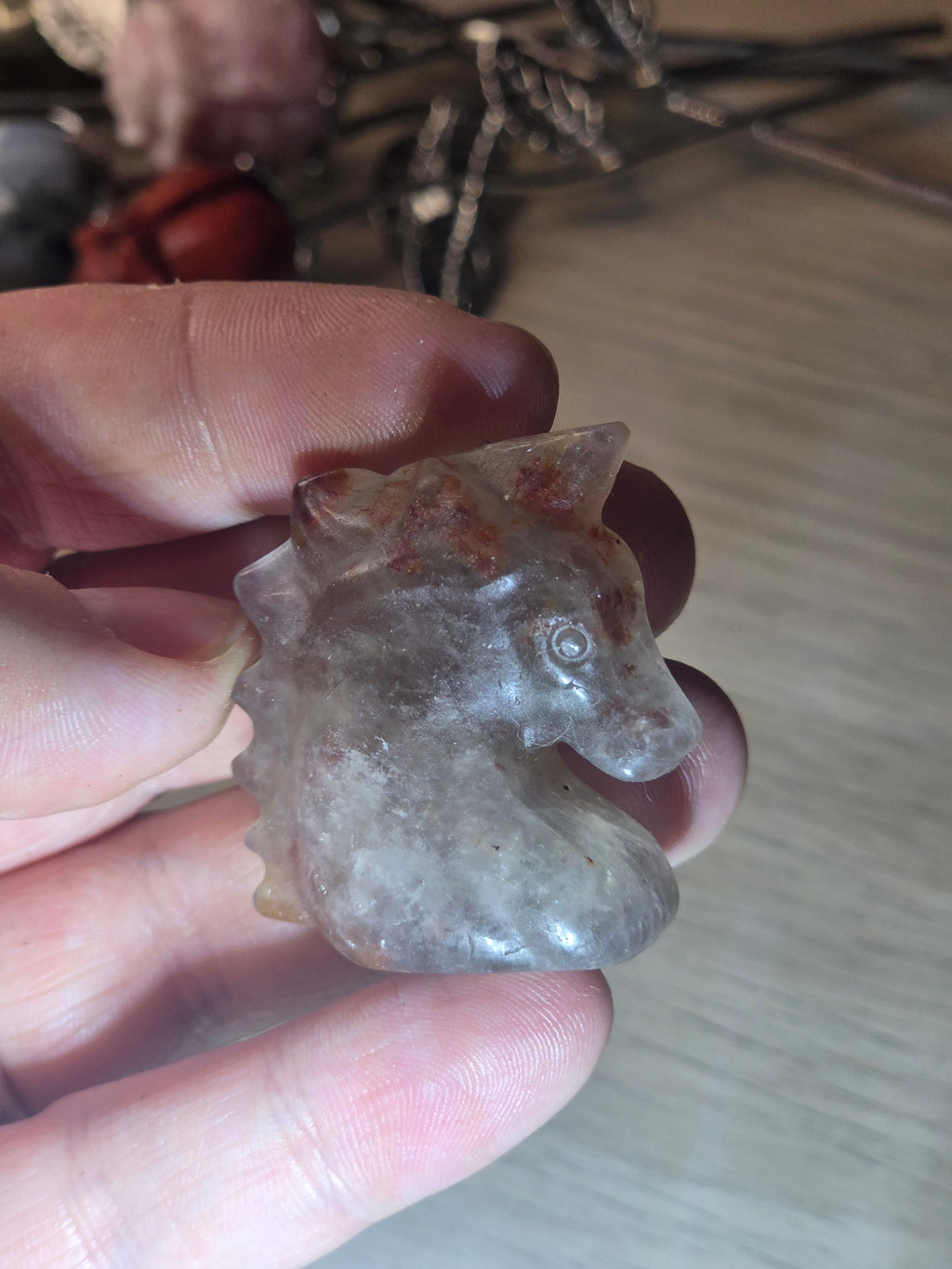 Fire quartz crystal horse head carving