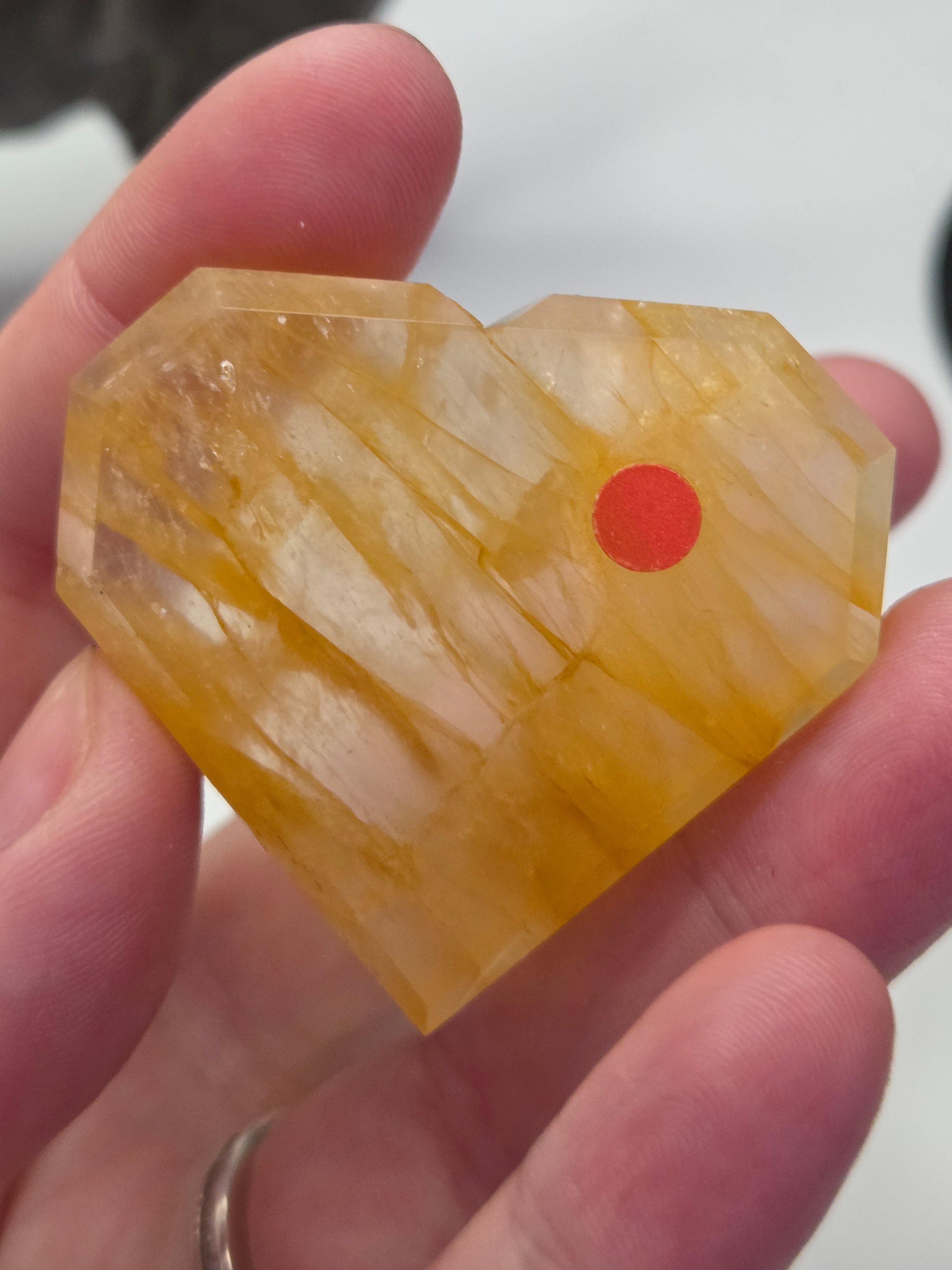 Fire quartz and  golden healer crystal heart