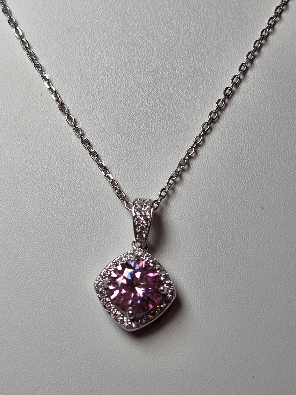 Pink Moissonite Diamond necklace with certificate