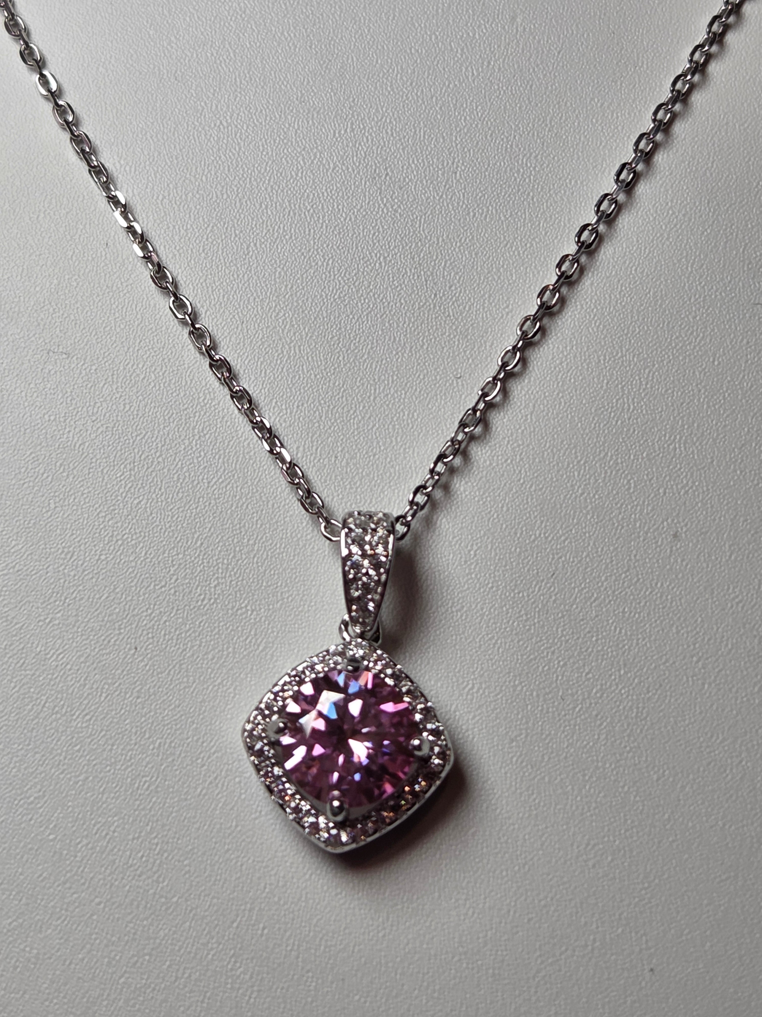 Pink Moissonite Diamond necklace with certificate