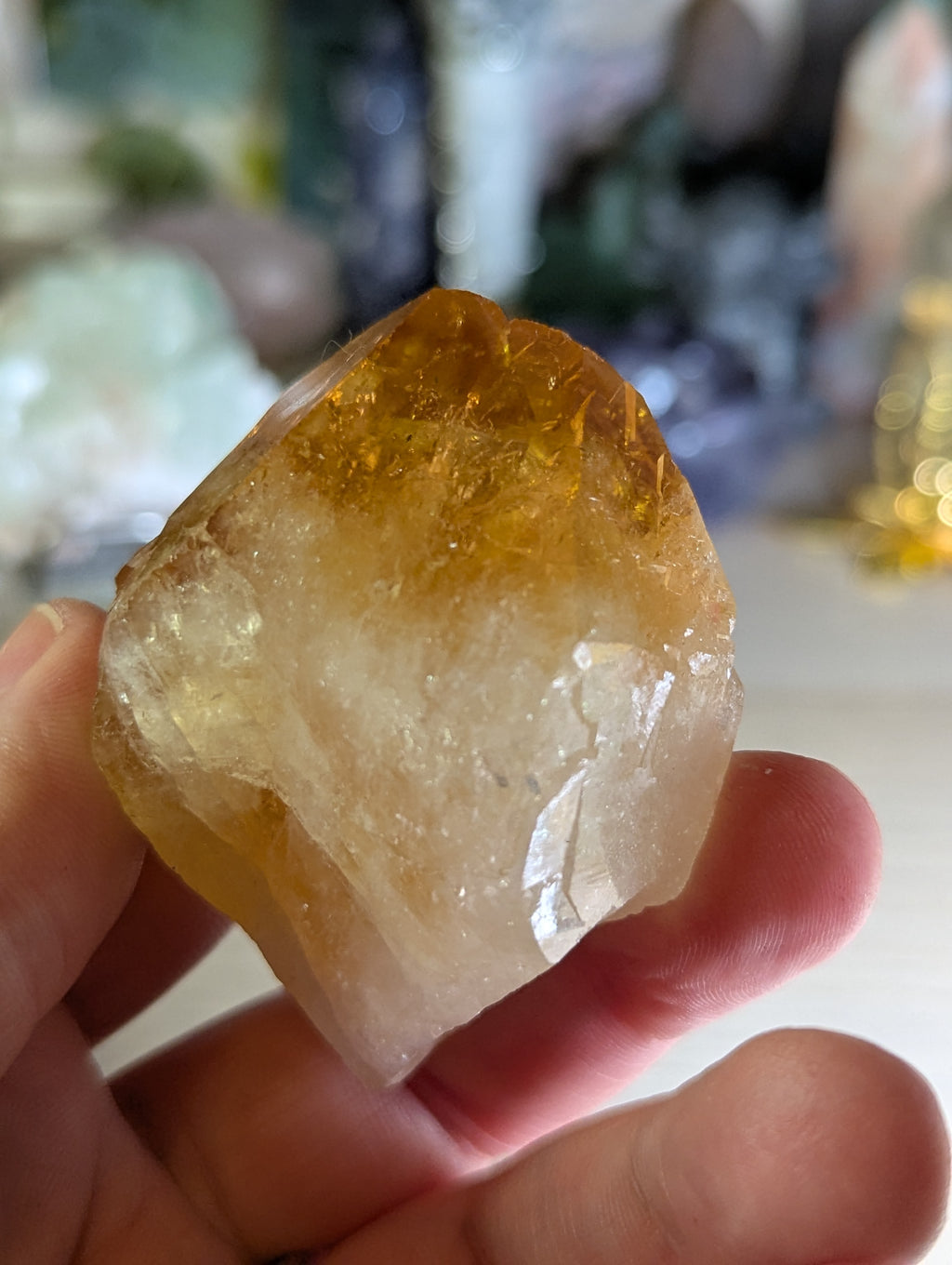 Citrine crystal tooth with stand