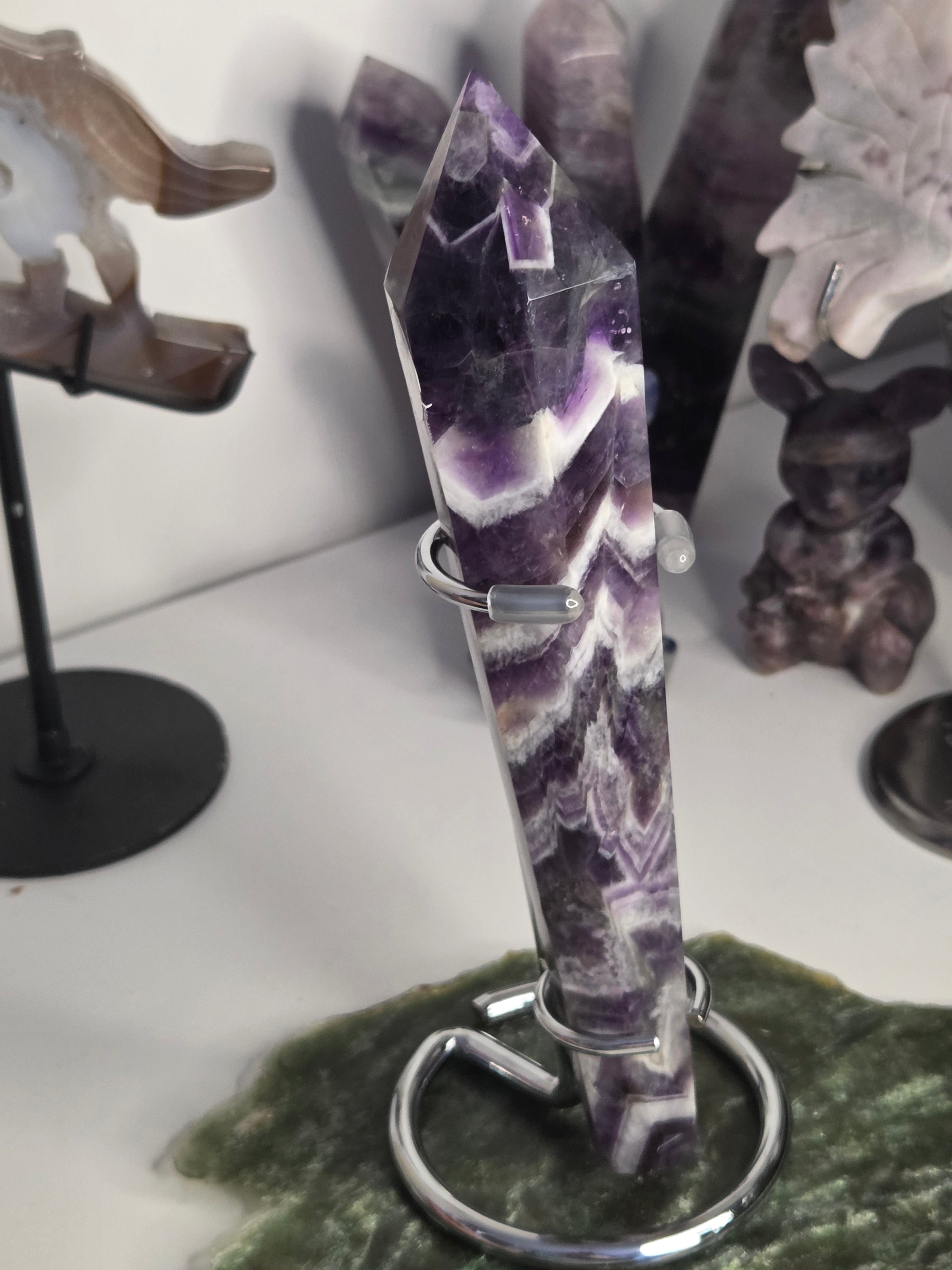 Dream Amethyst crystal Wand including silver stand
