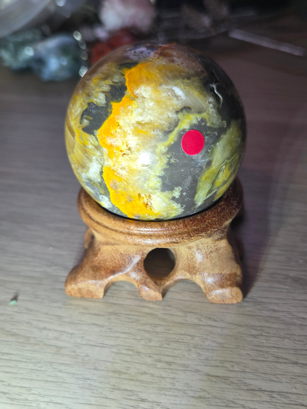 Bumblebee jasper crystal sphere with stand