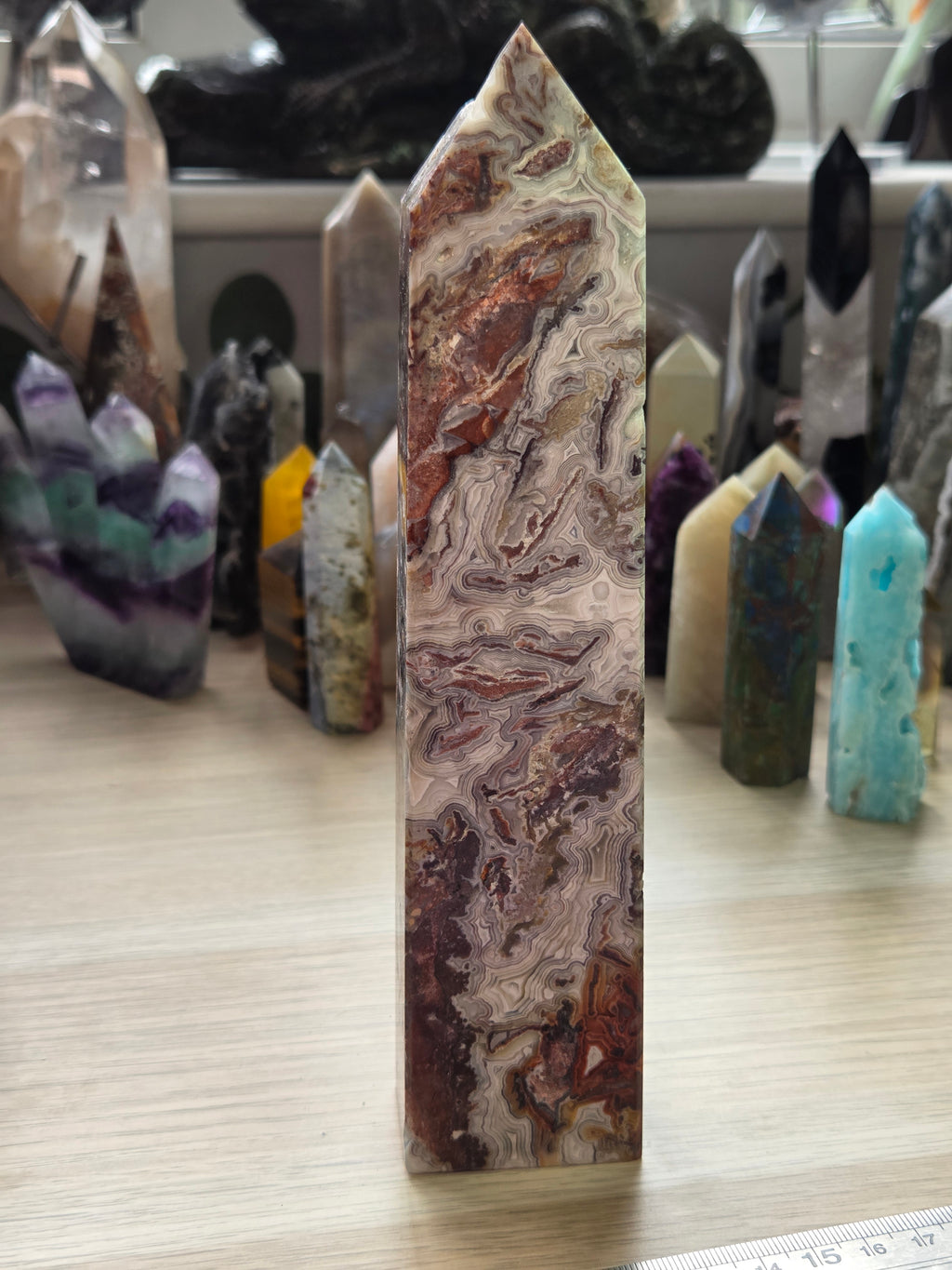 Beautiful  duzy  Mexican crazy lace agate crystal tower