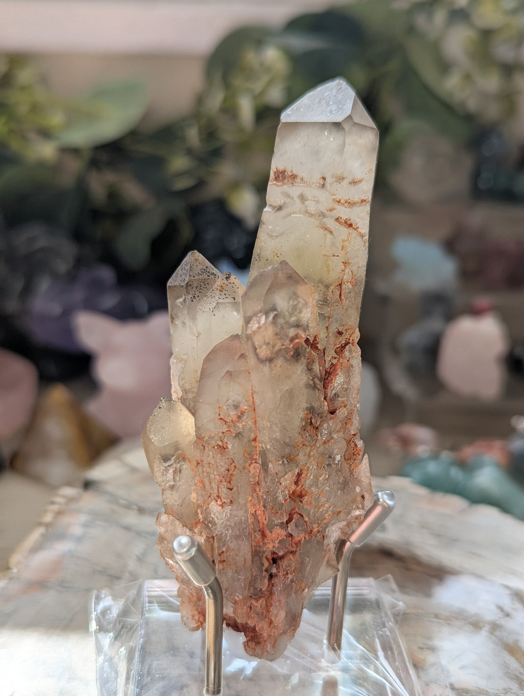 Amazing raw smokey Citrein crystal tower with stand