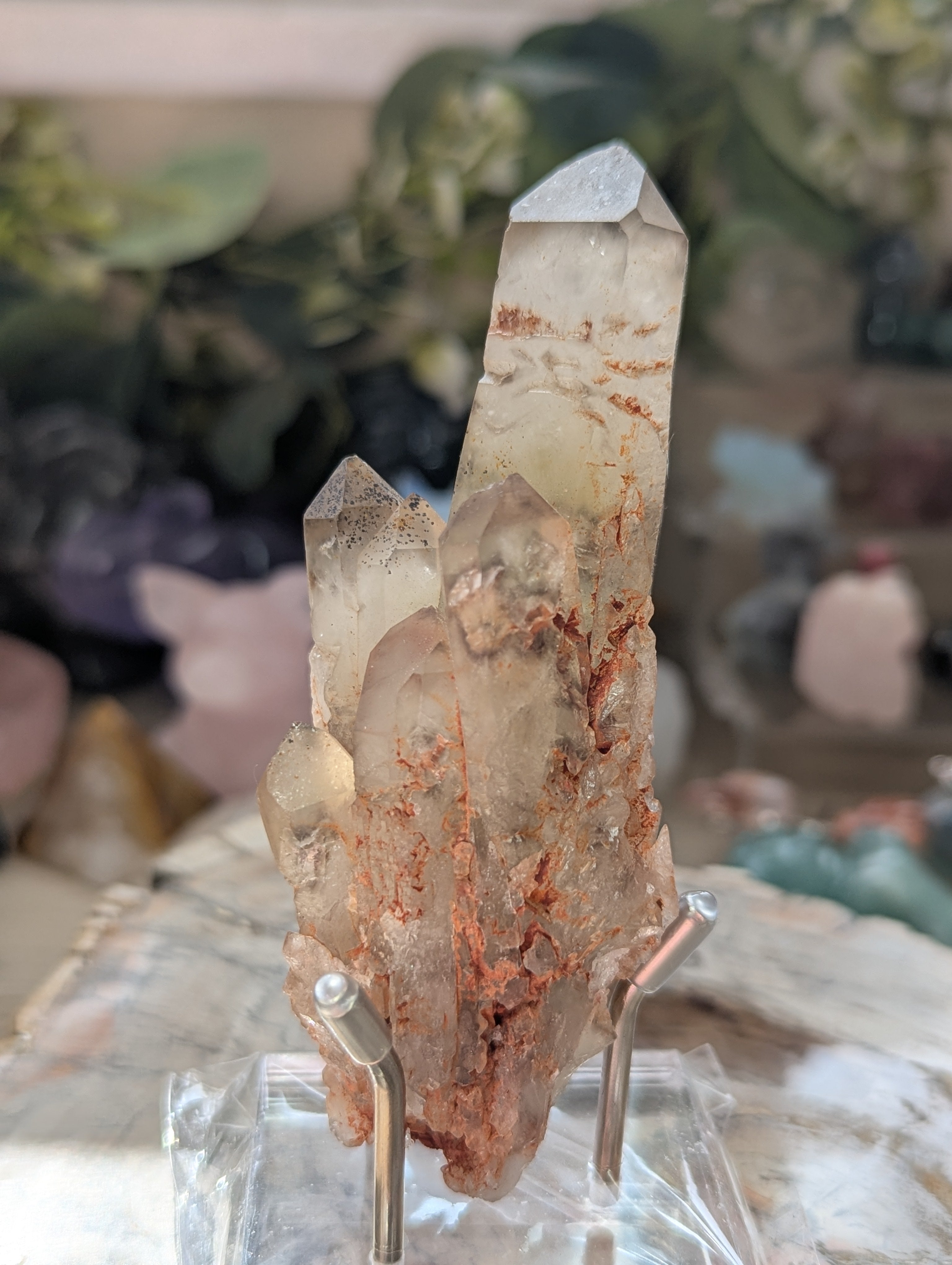 Amazing raw smokey Citrein crystal tower with stand