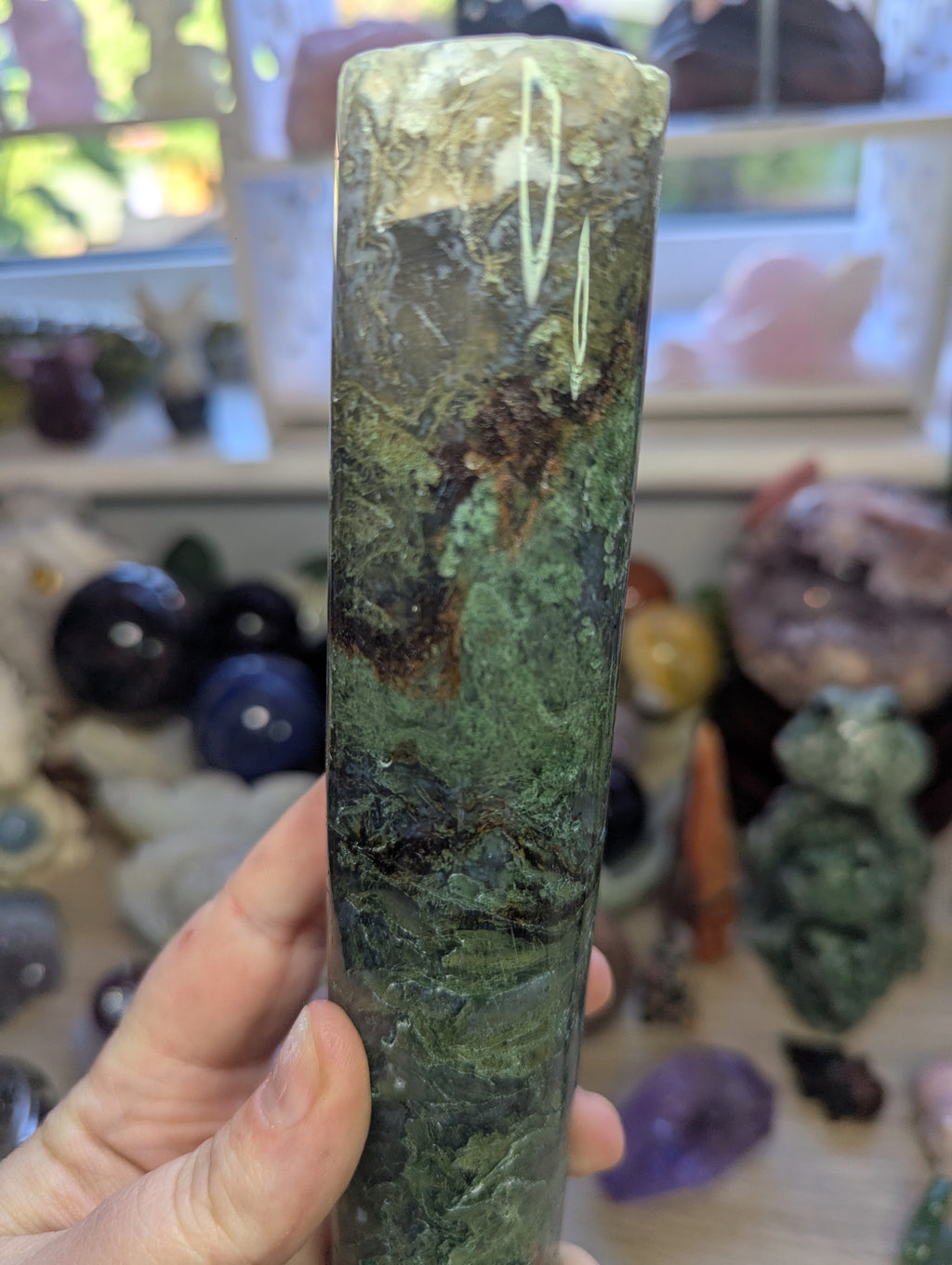 Moss agate crystal bracelet stand