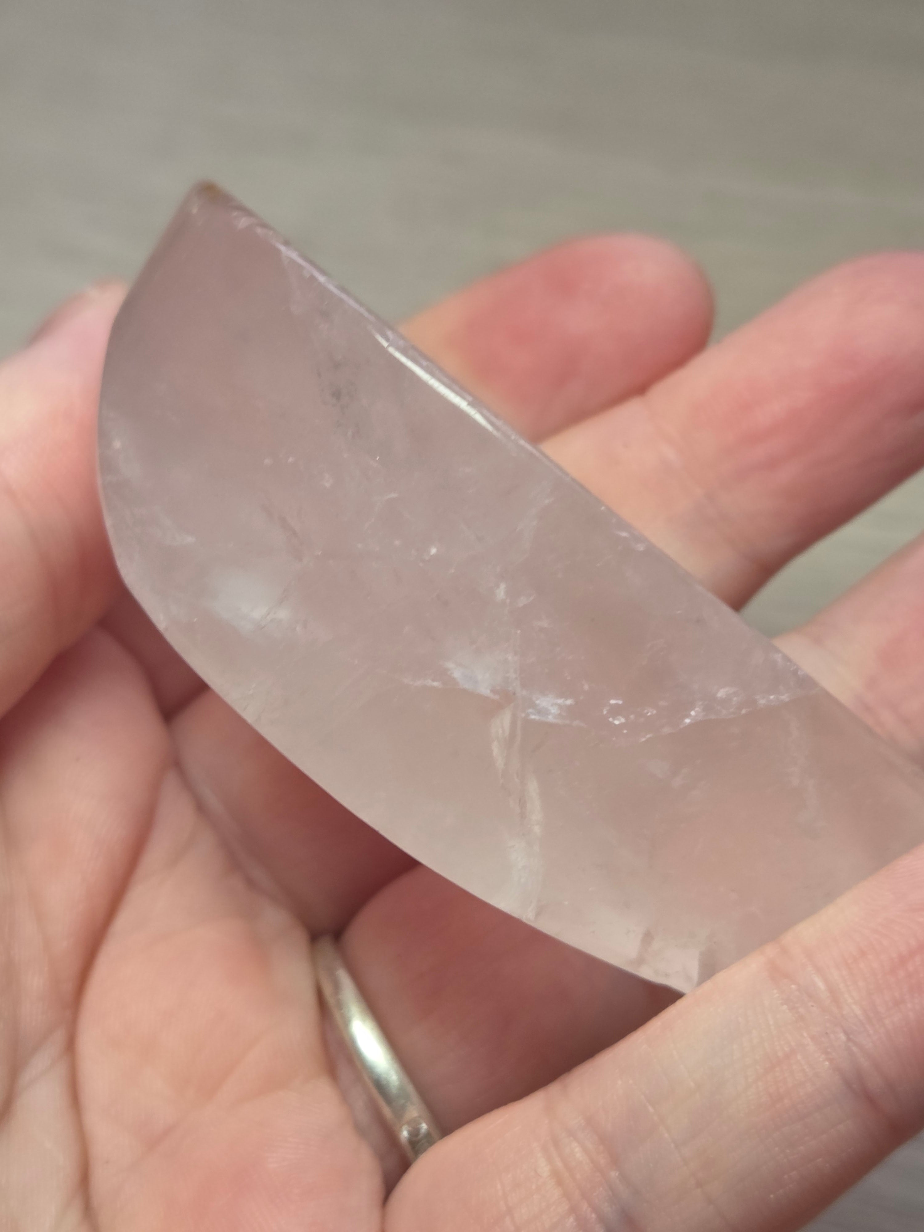 Rose quartz crystal moon carving dish