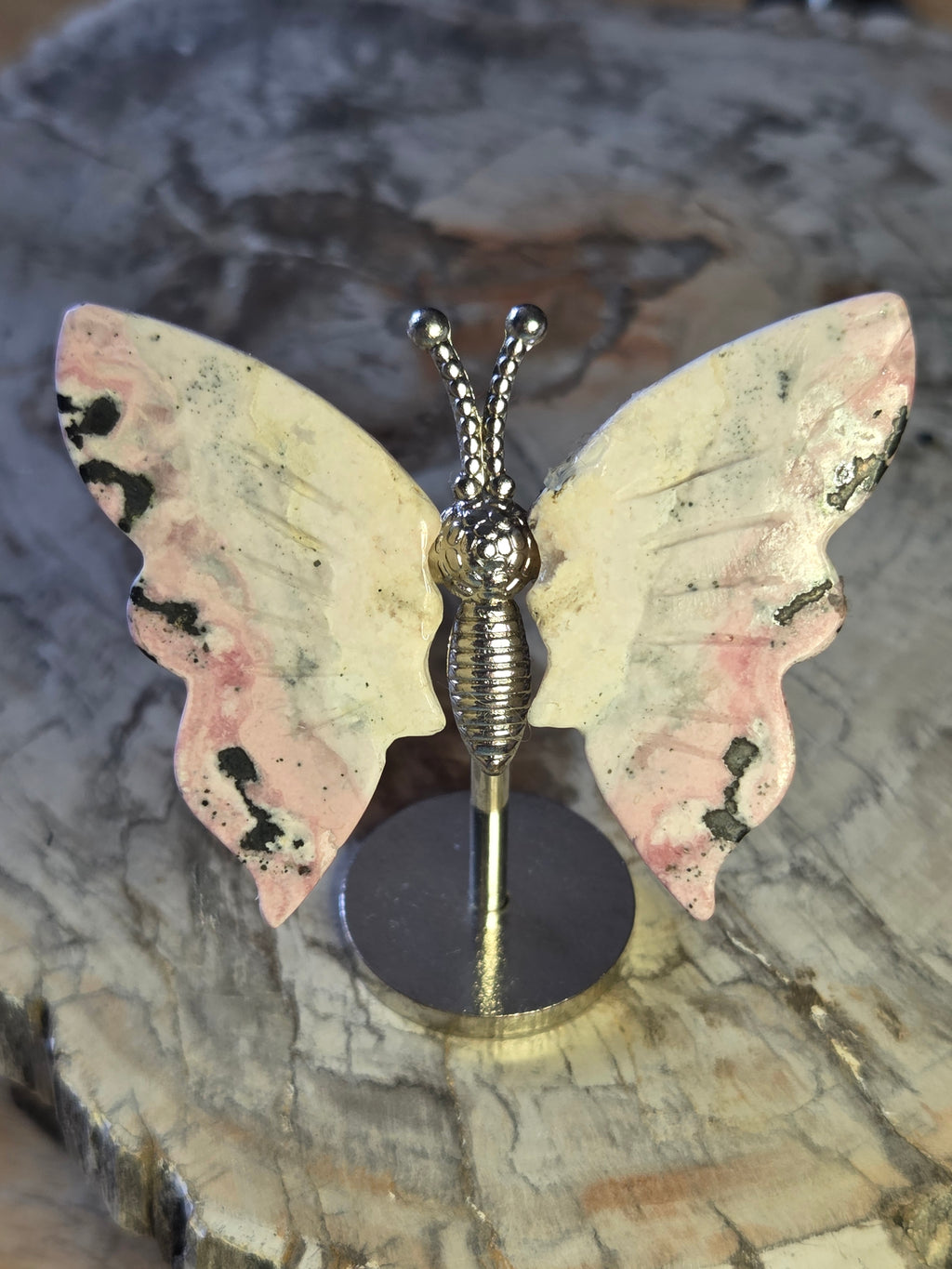 Peruvian rhodonite crystal butterfly