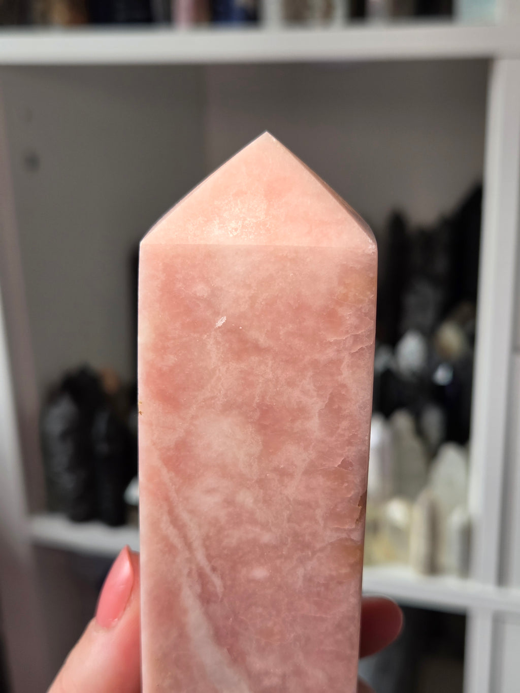 Large pink opal crystal tower