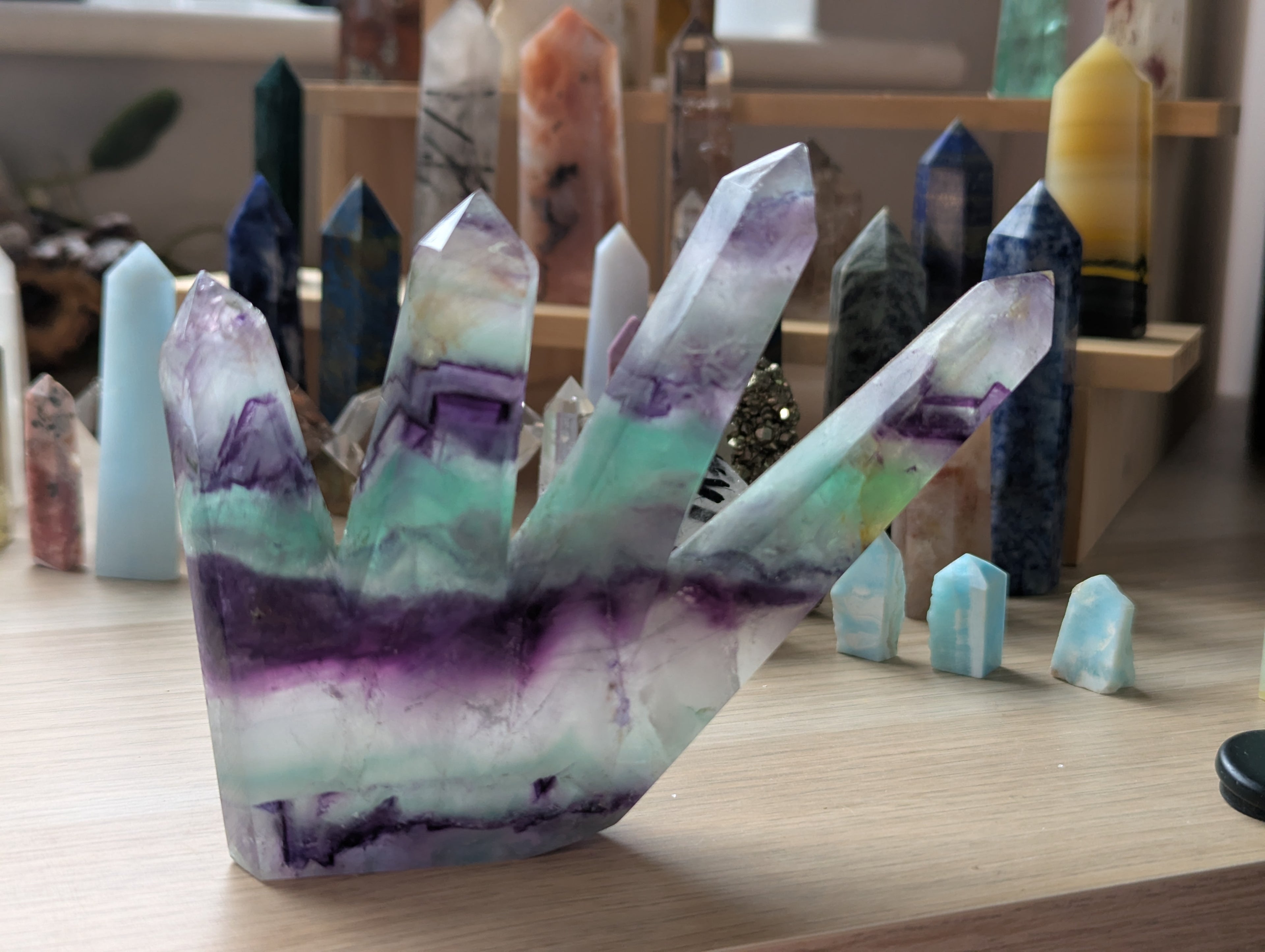 Beautiful four points Flourite crystal tower