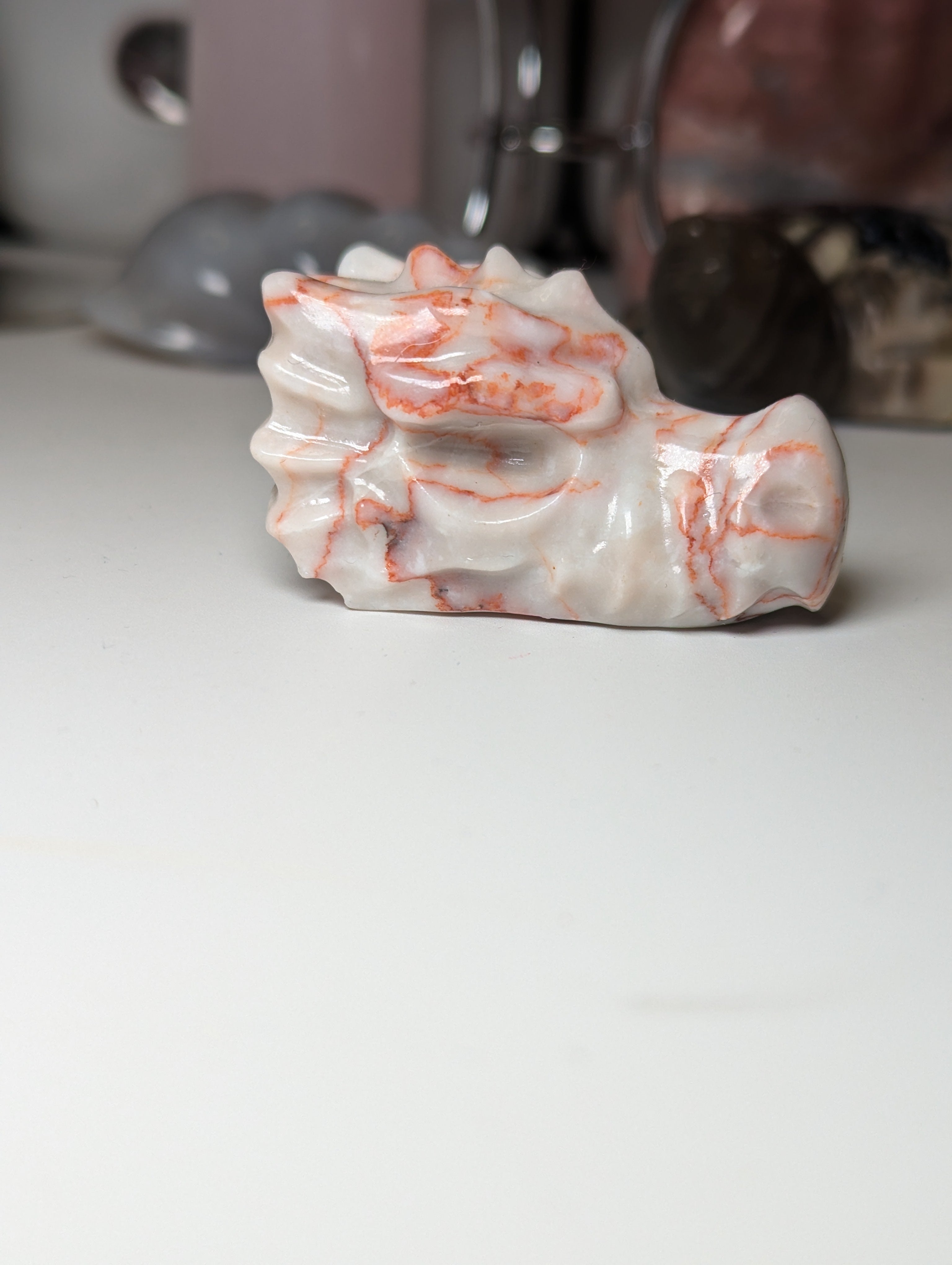 Red vain Jasper crystal dragon head carving