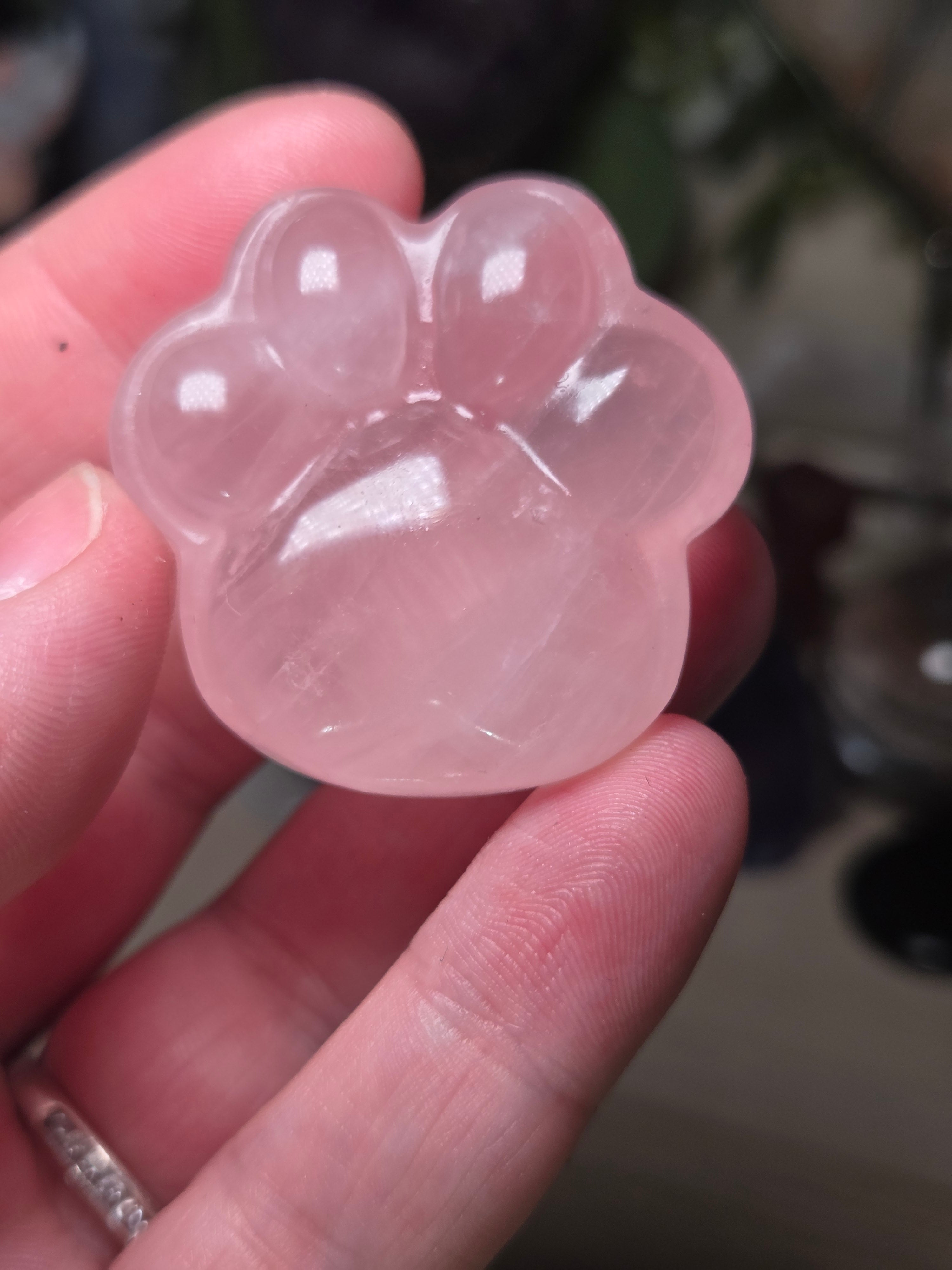 Rose quartz crystal paw print