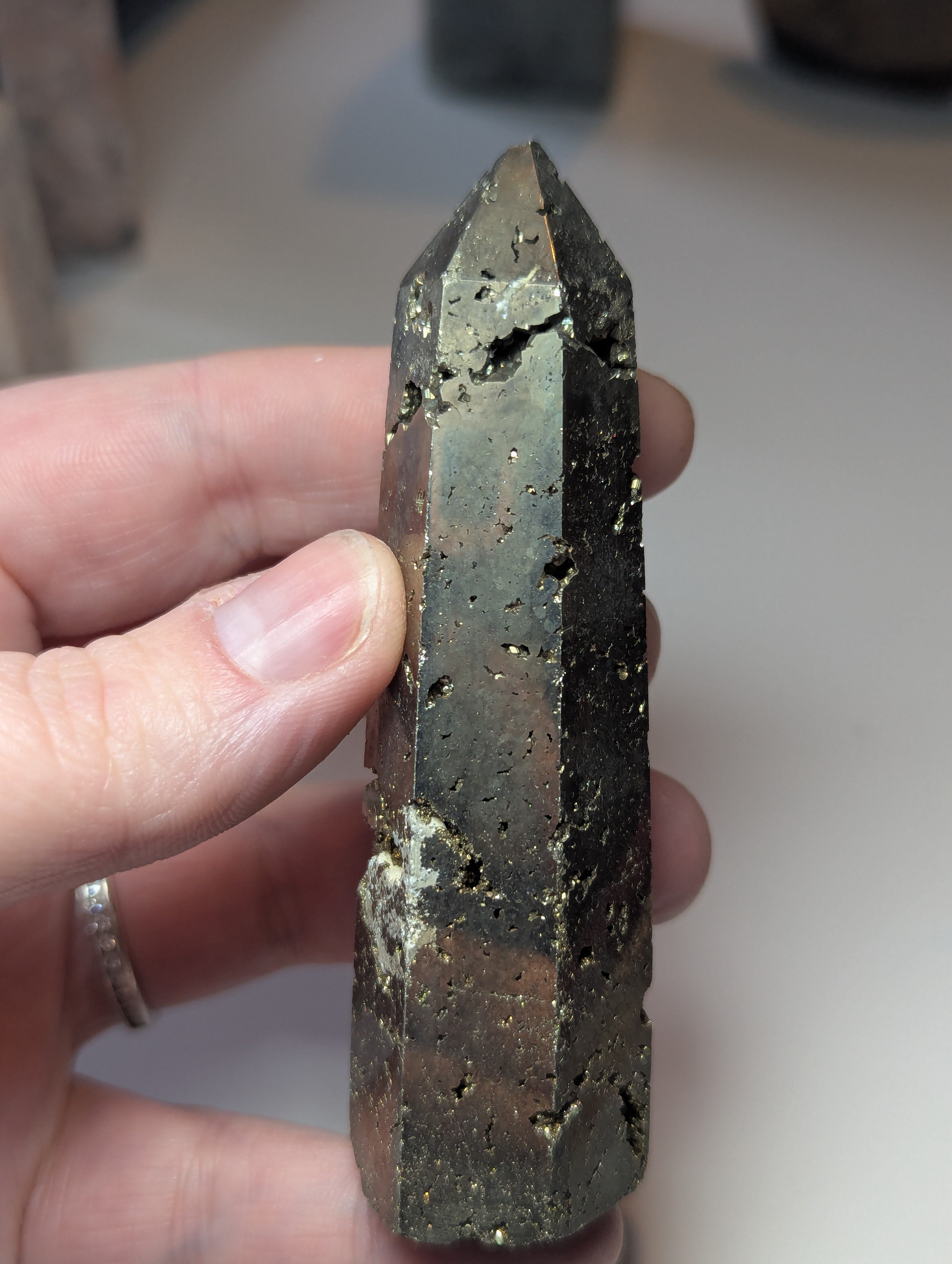 Pyrite crystal tower carving