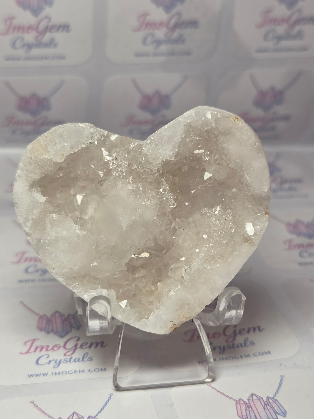 Clear quartz crystal Geode heart carving
