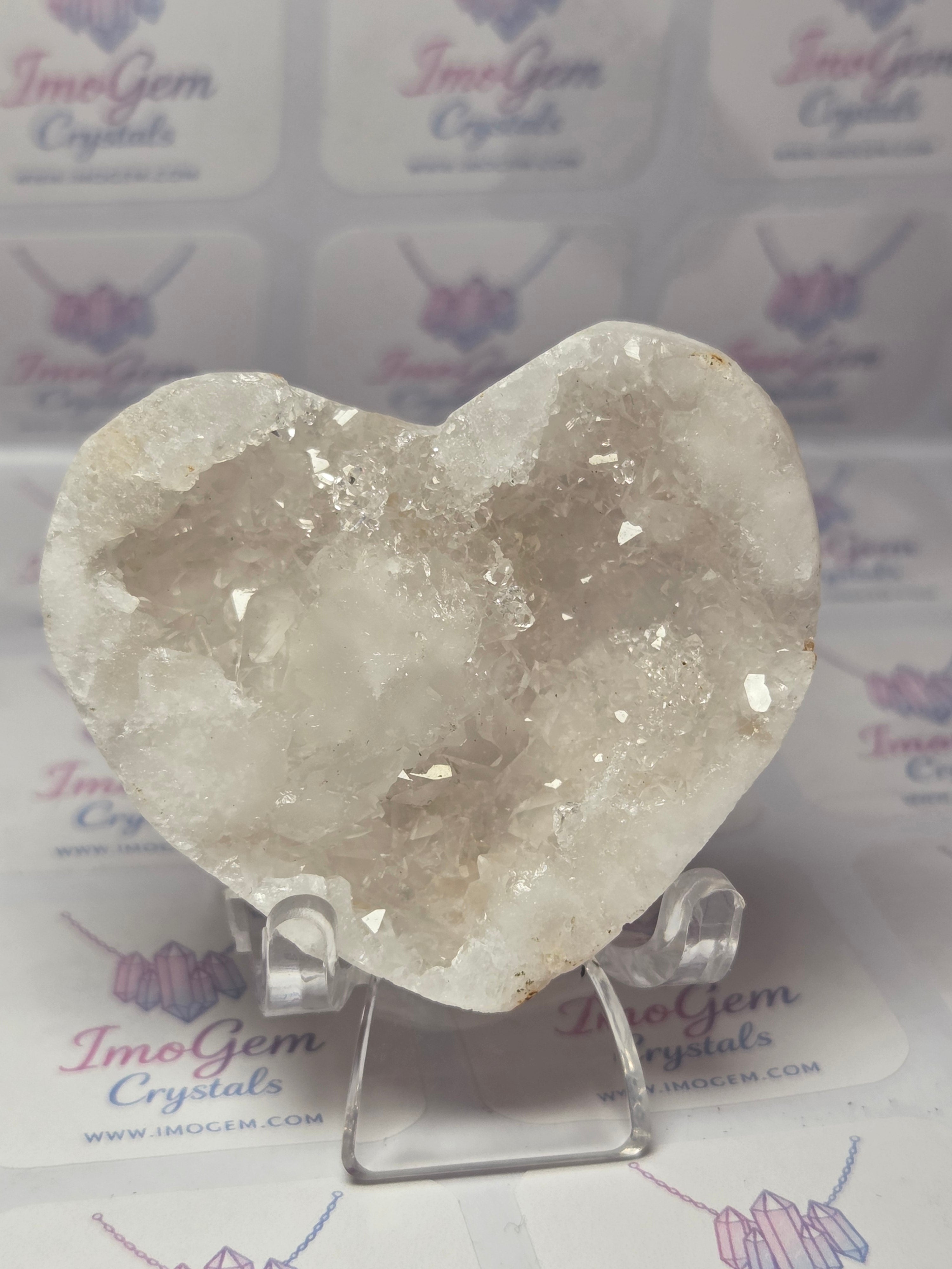 Clear quartz crystal Geode heart carving