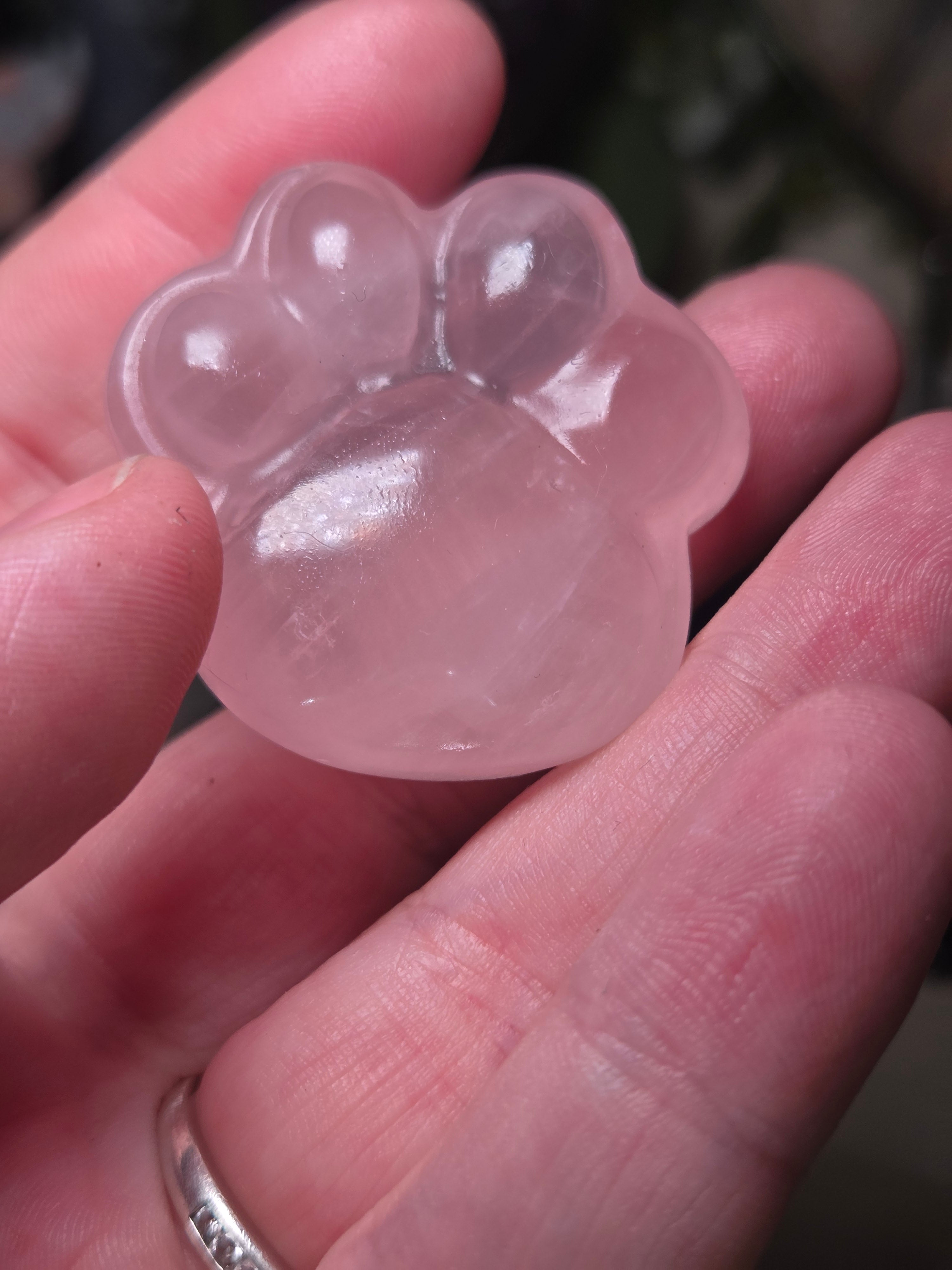 Rose quartz crystal paw print