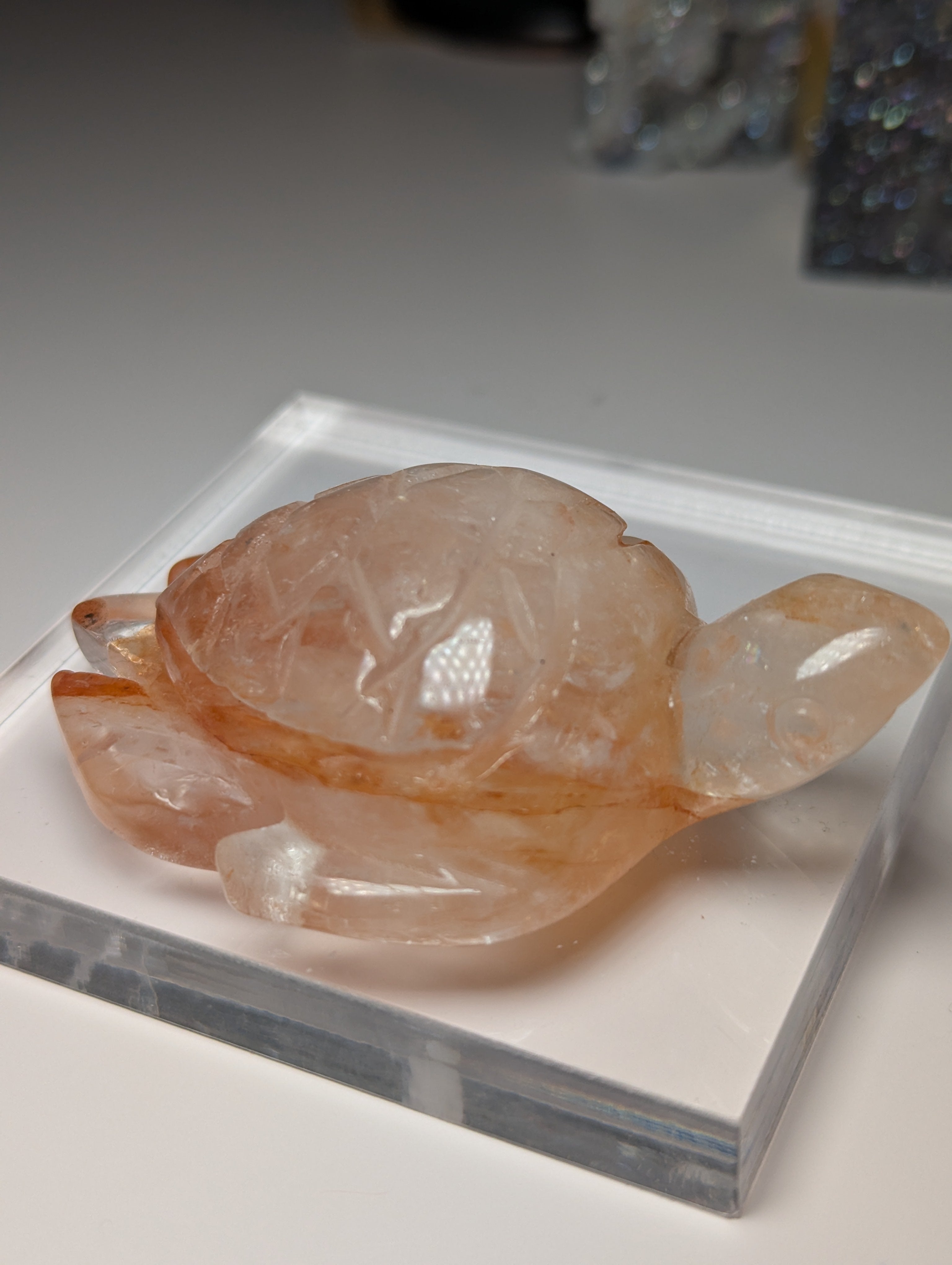 Fire quartz crystal turtle carving