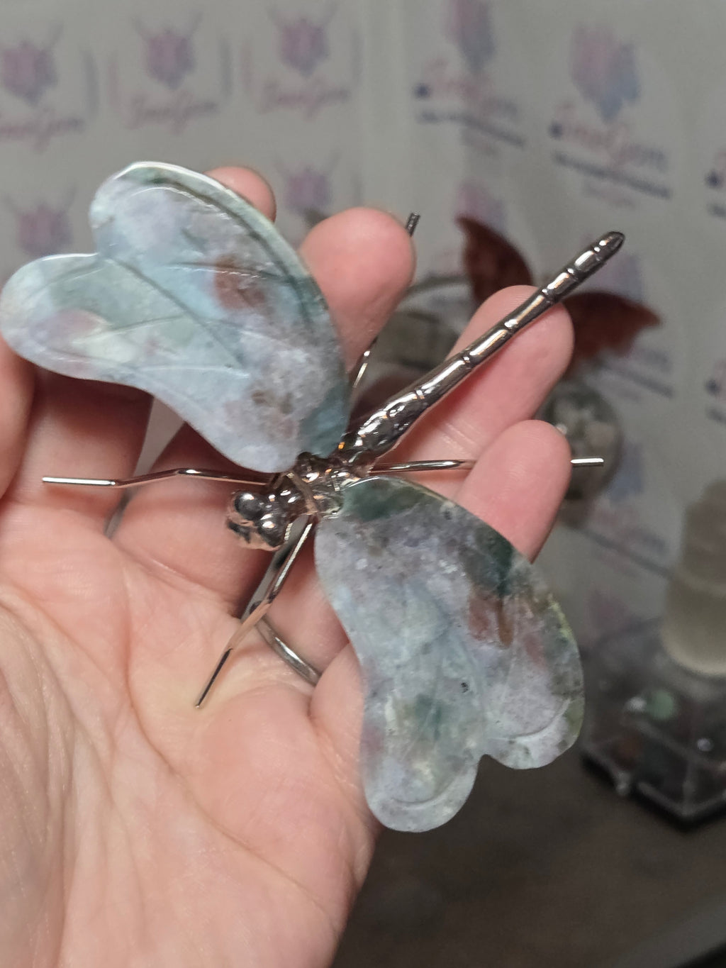 Ocean Jasper crystal dragonfly carving