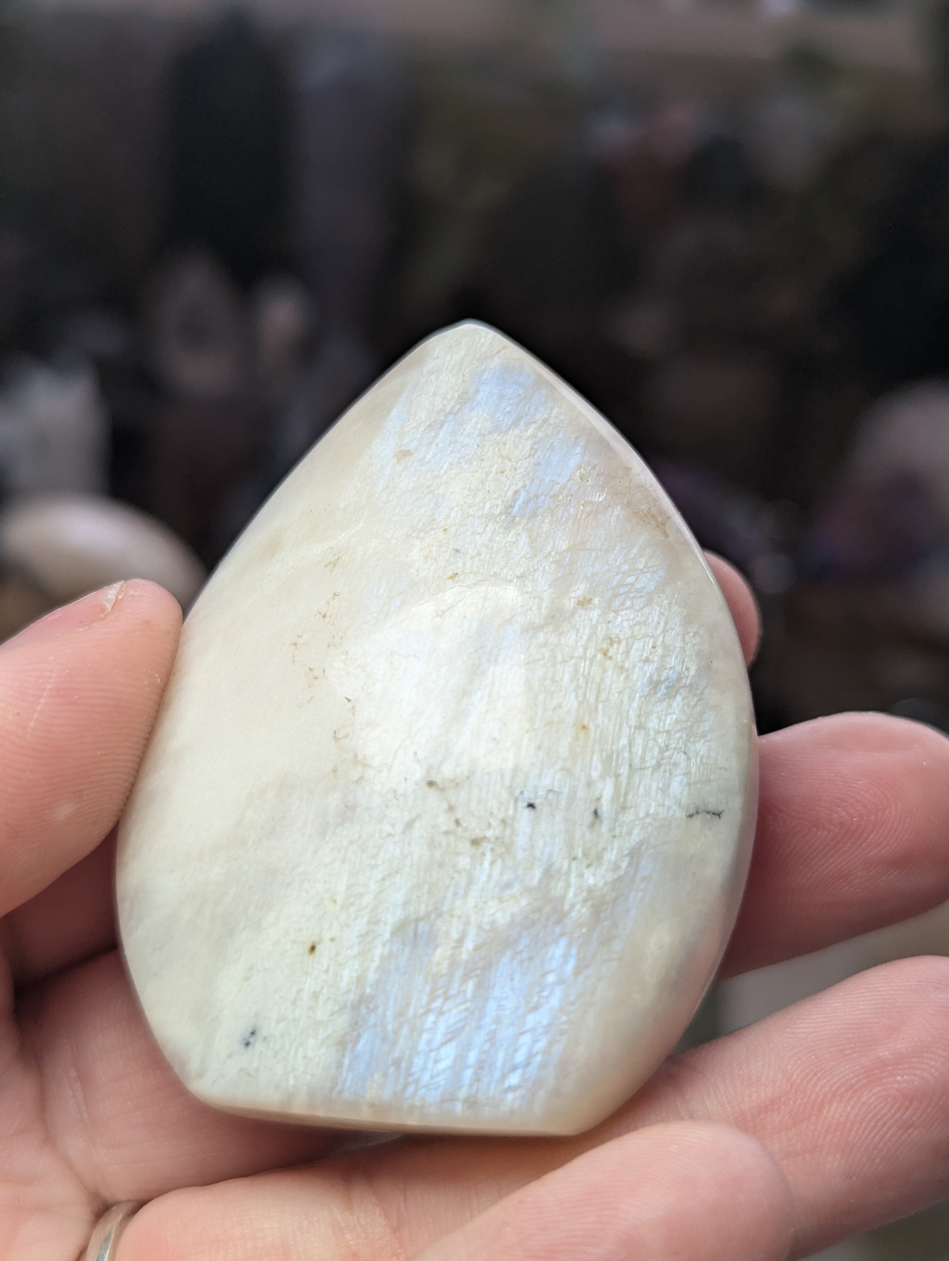 Rainbow moonstone crystal tear drop carving