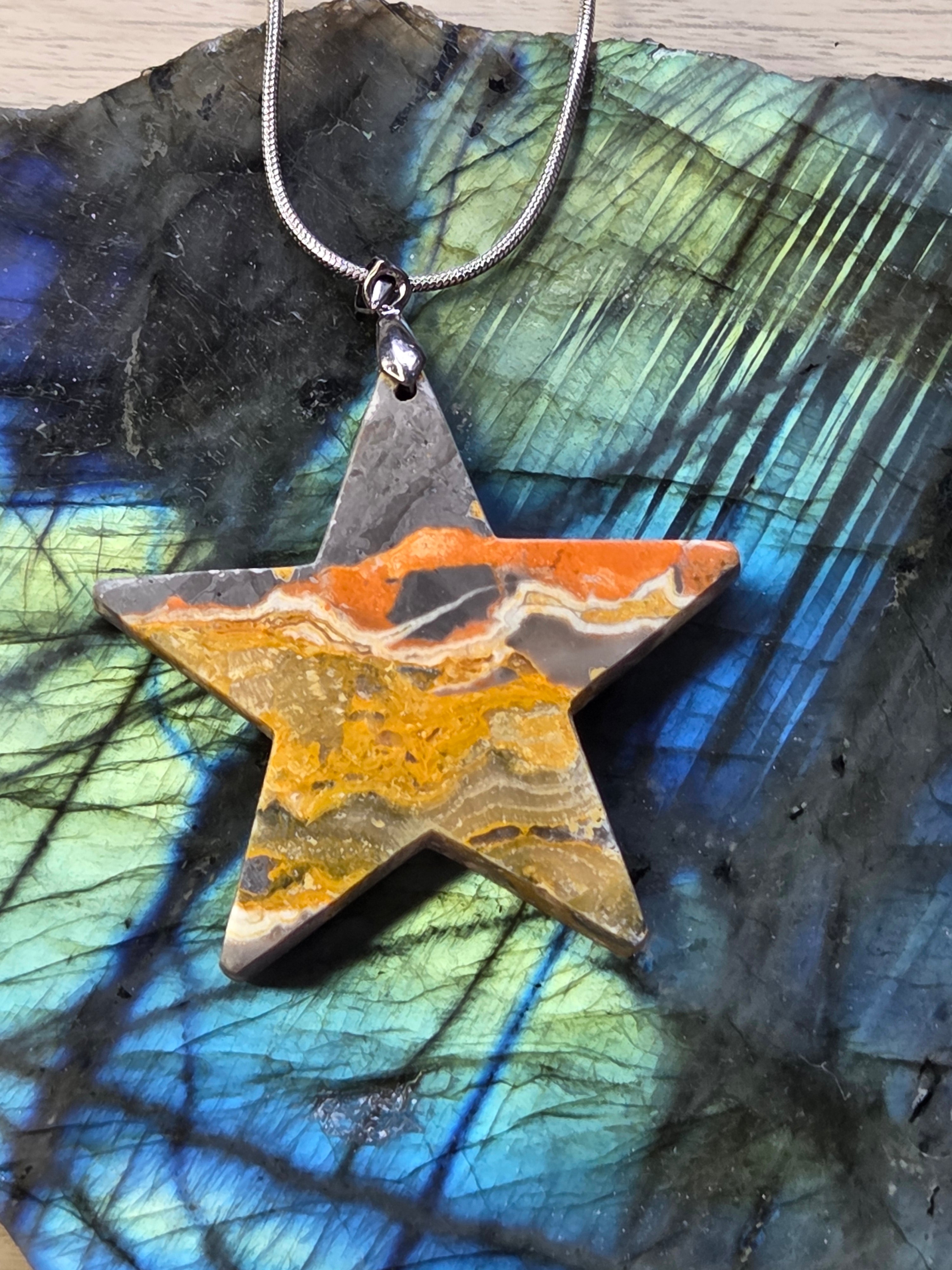 Bumblebee jasper crystal star necklace