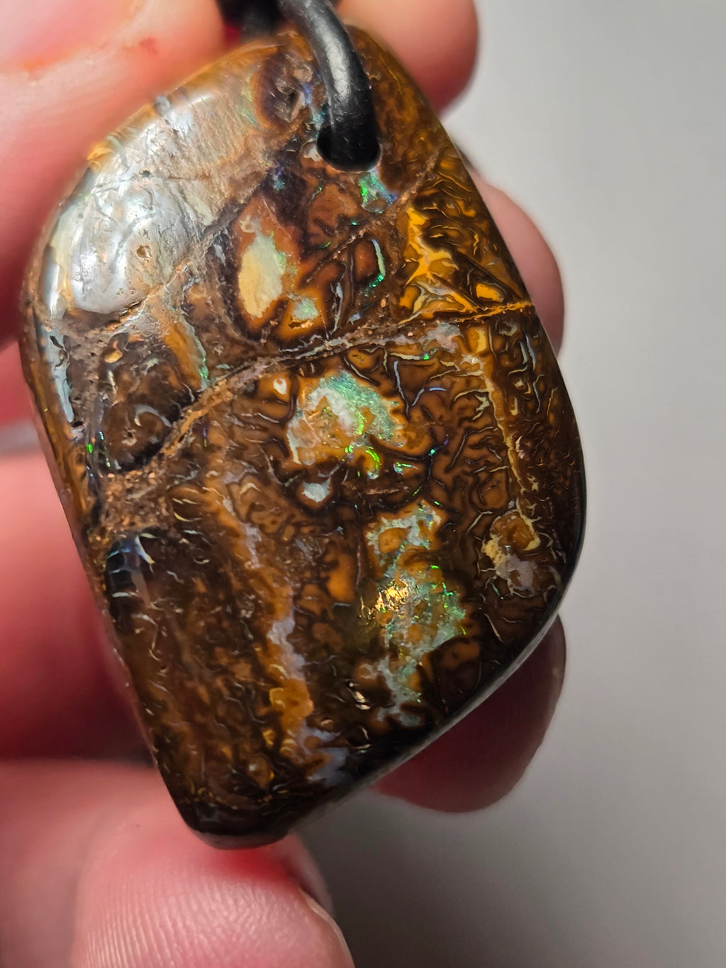 Matrix opal on a ajustable  leather necklace