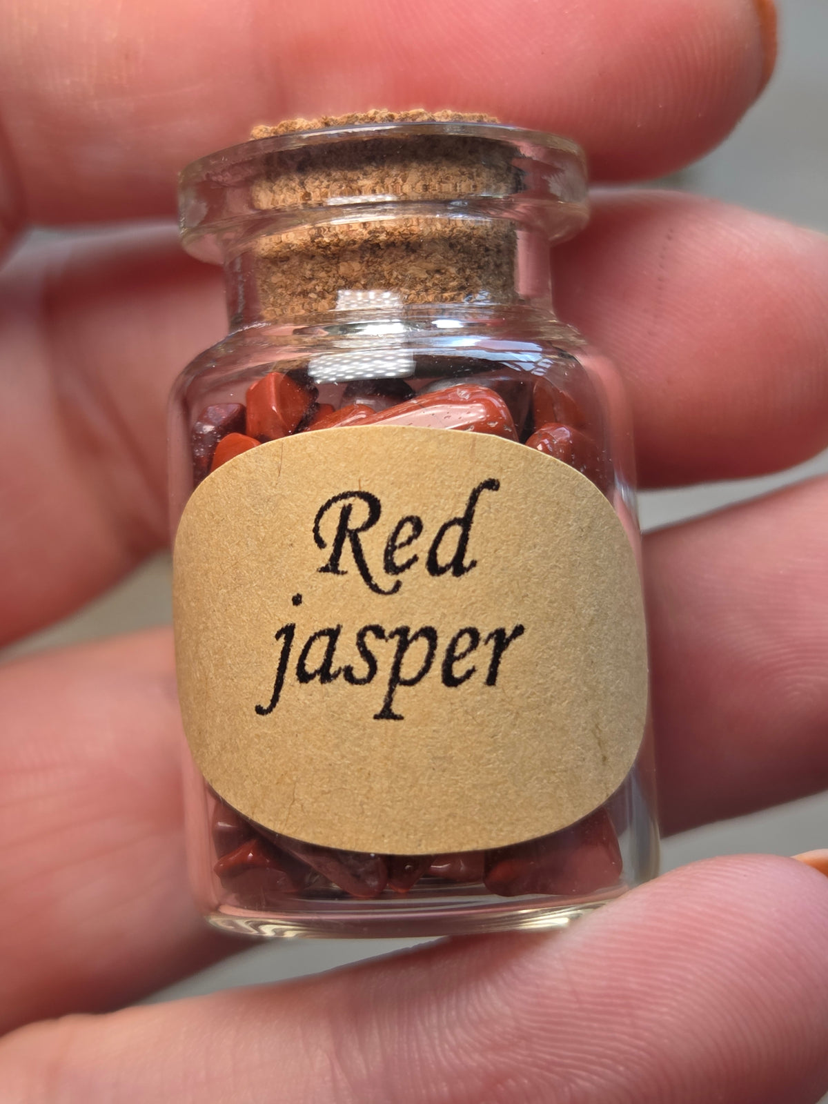 Crystal chips in glass jar