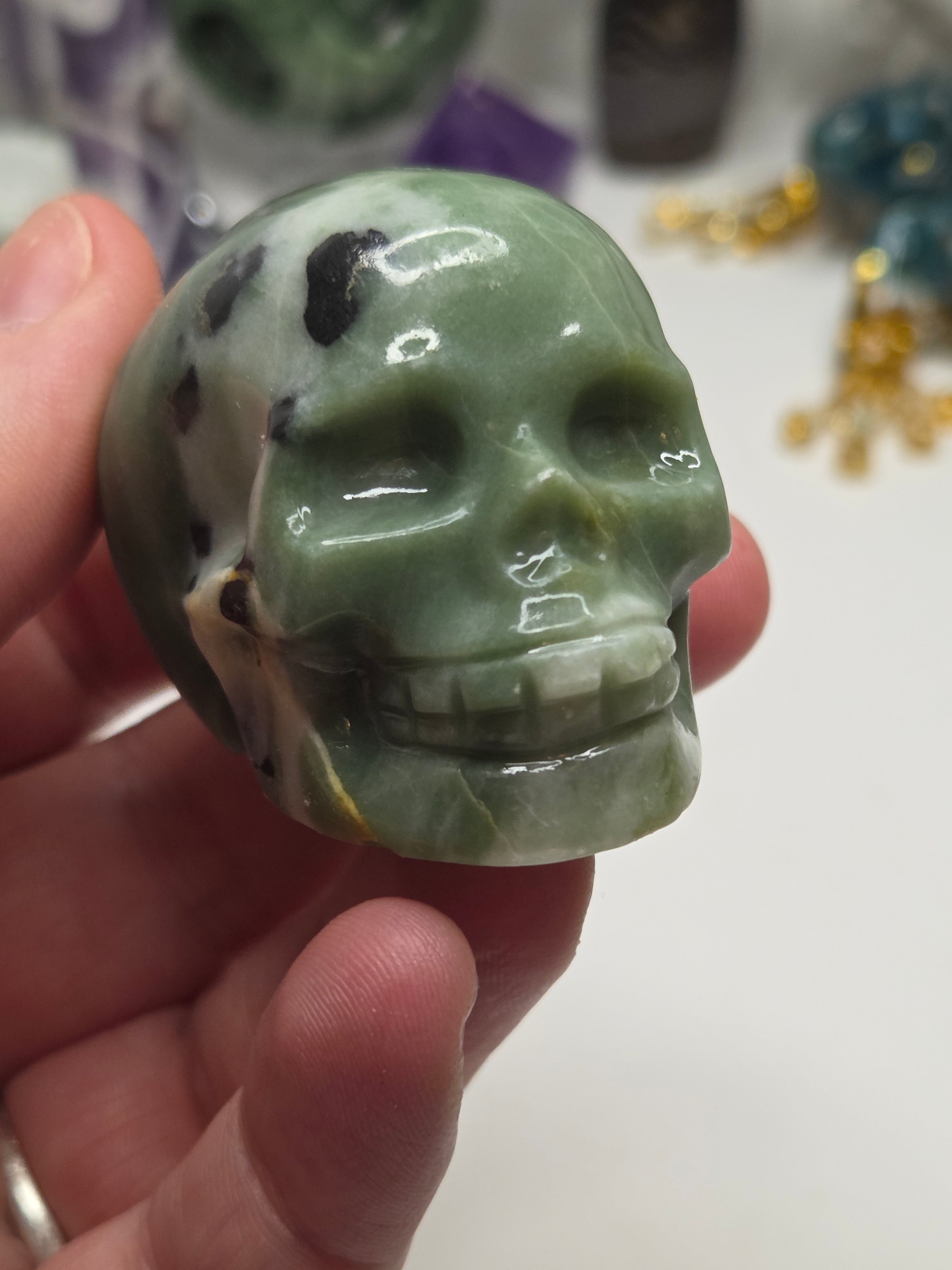 Green jade  crystal  skull carving