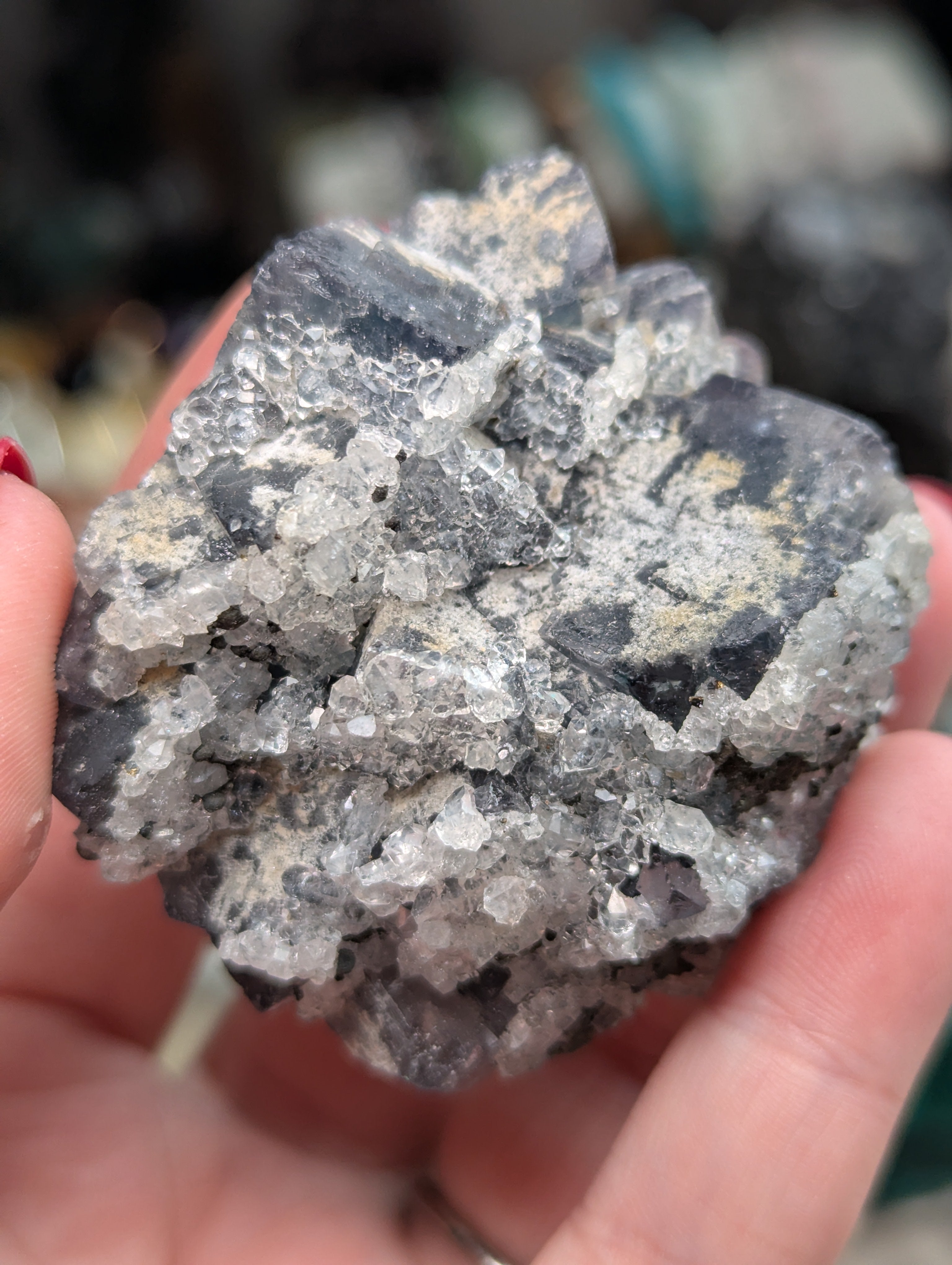 Rare cube flourite with Quartz crystal specimen- in case