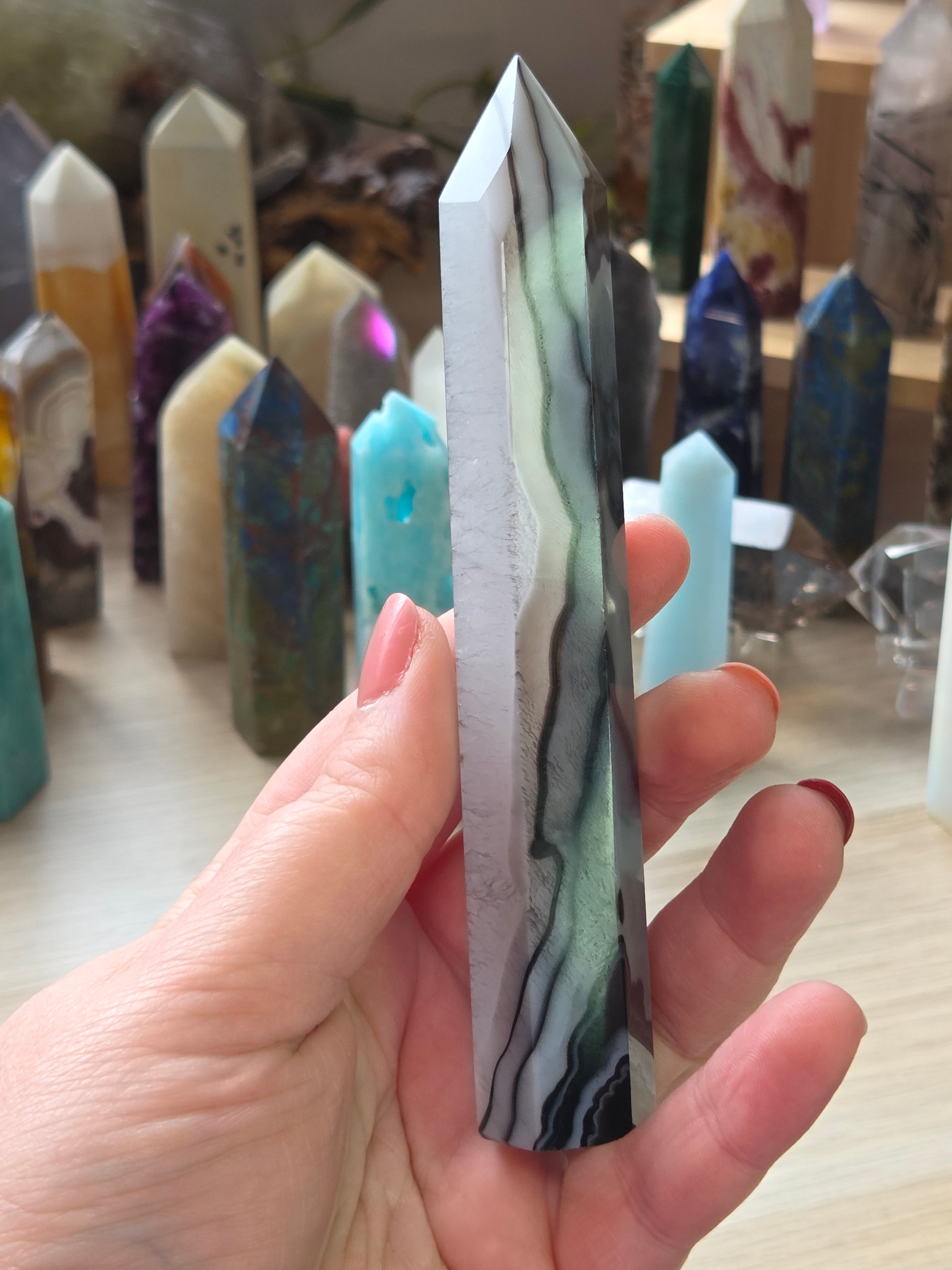 13cm black agate crystal  tower