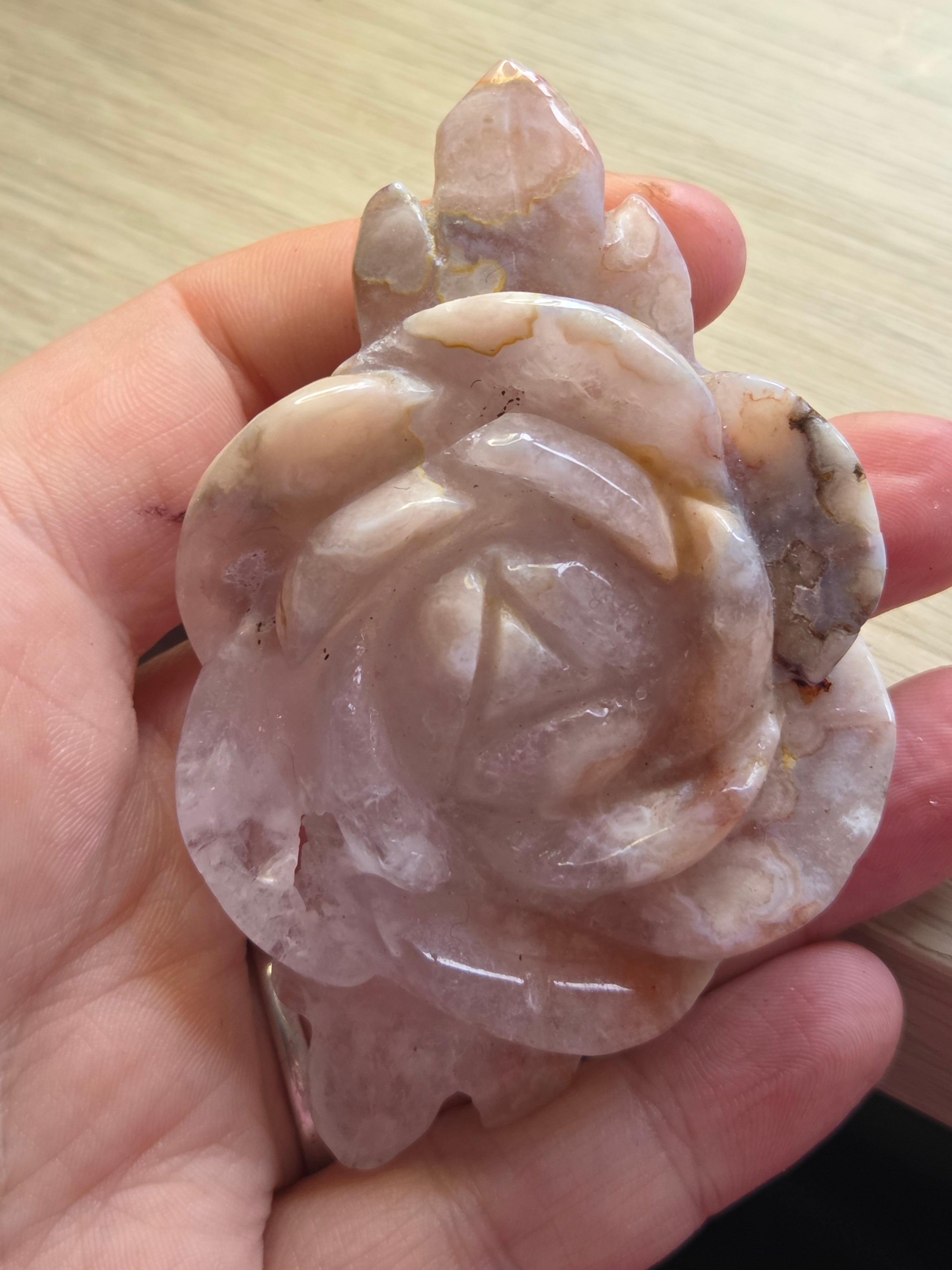 Stunning  Amethyst flower agate crystal rose with Stand