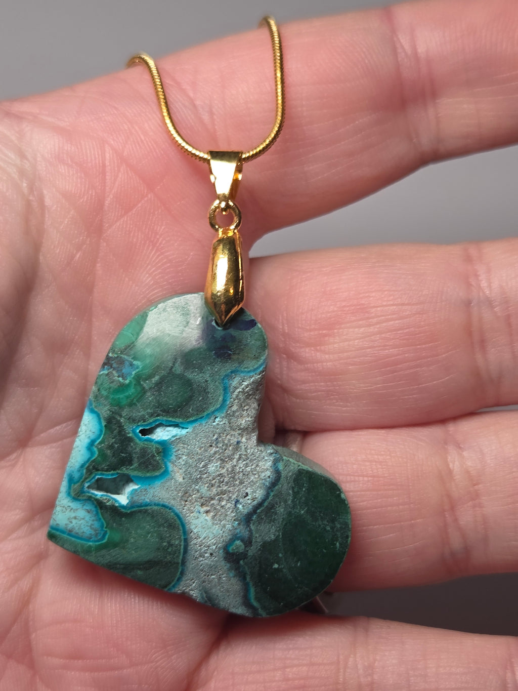 Chrysocolla crystal heart necklace