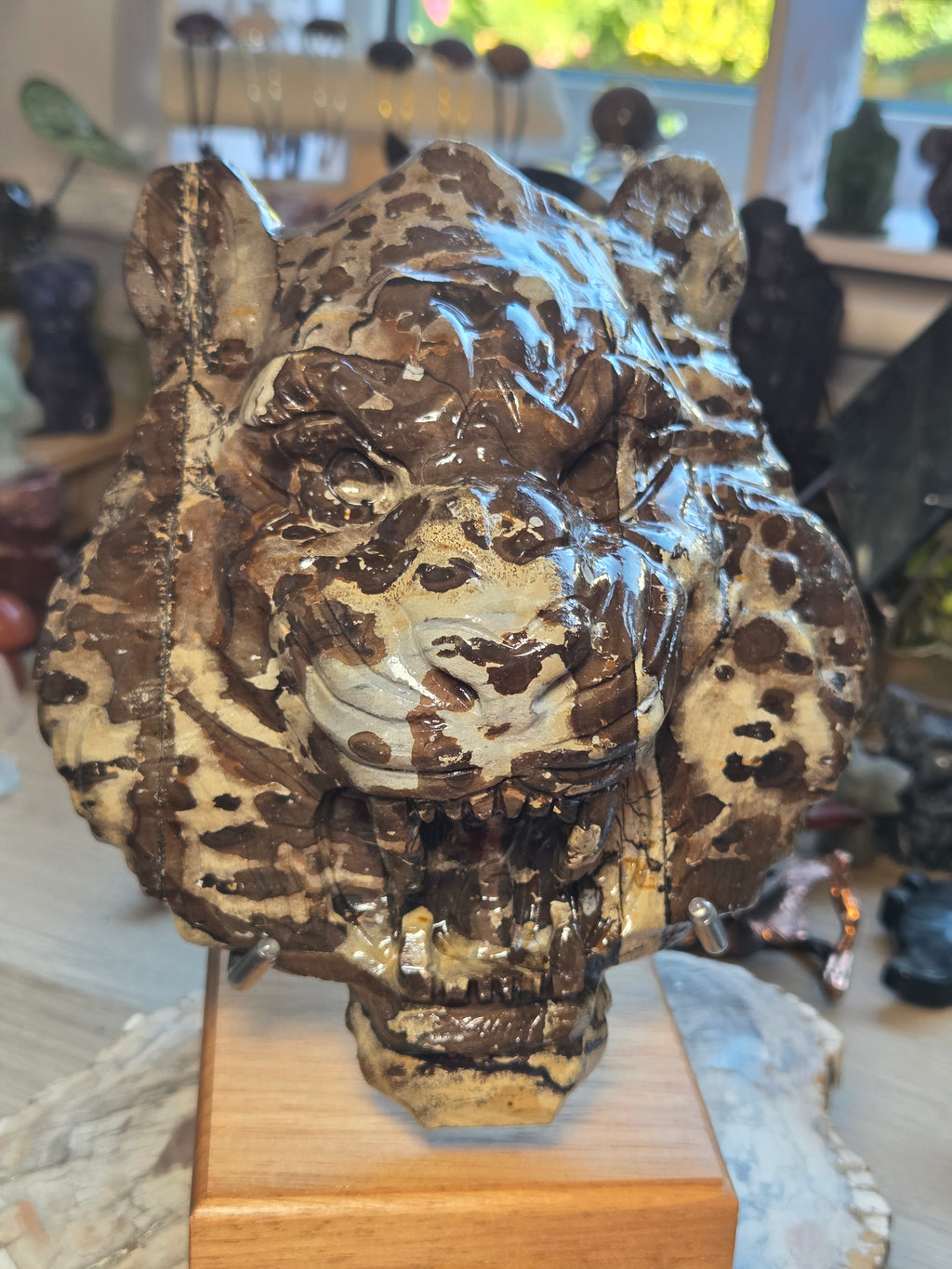 Amazing  Jasper Tiger head carving  with stand