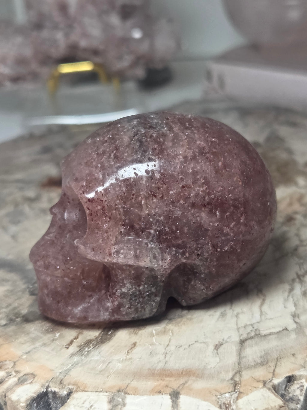 Strawberry quartz crystal skull