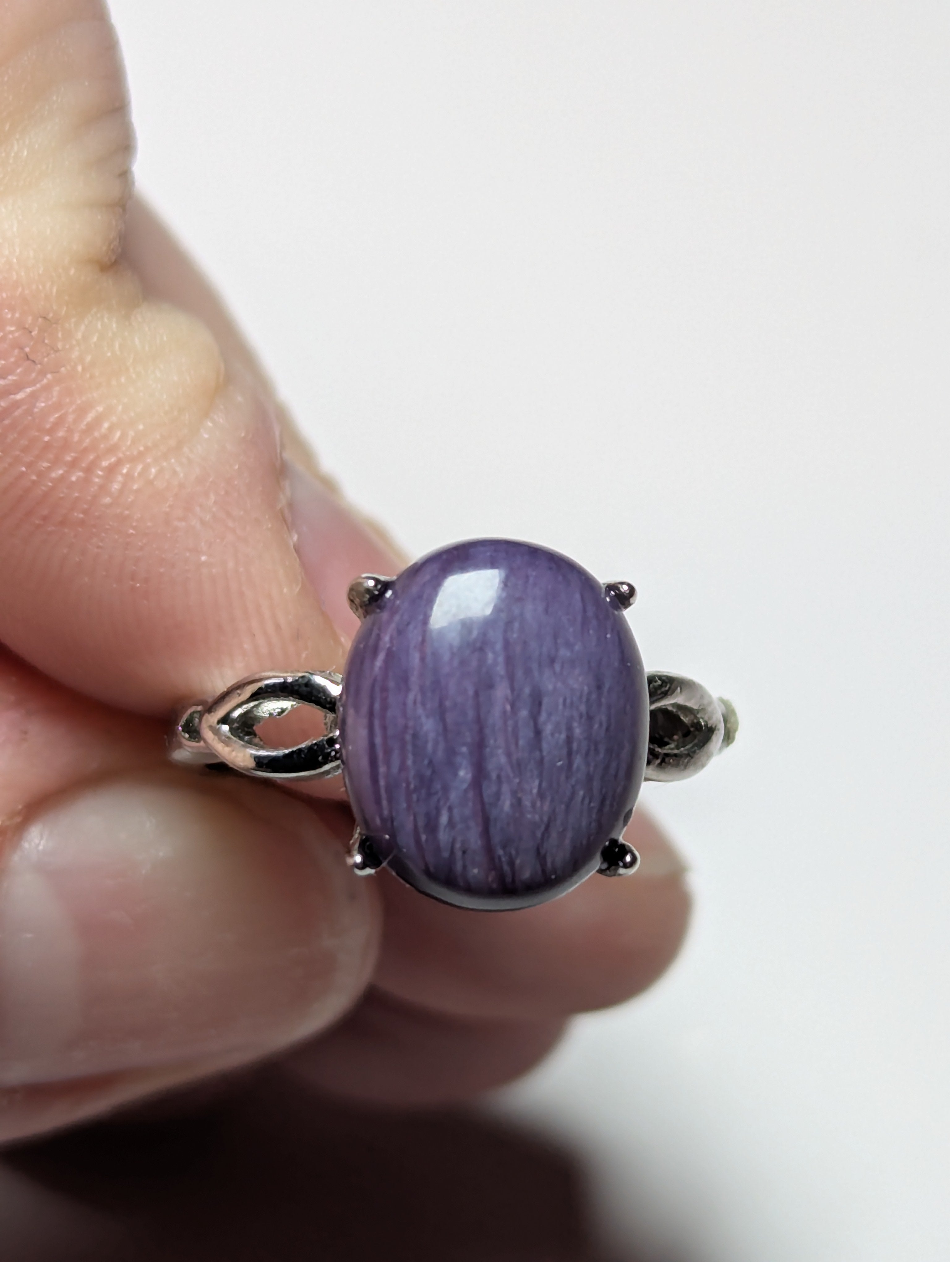 purple charoite crystal adjustable ring stainless steel