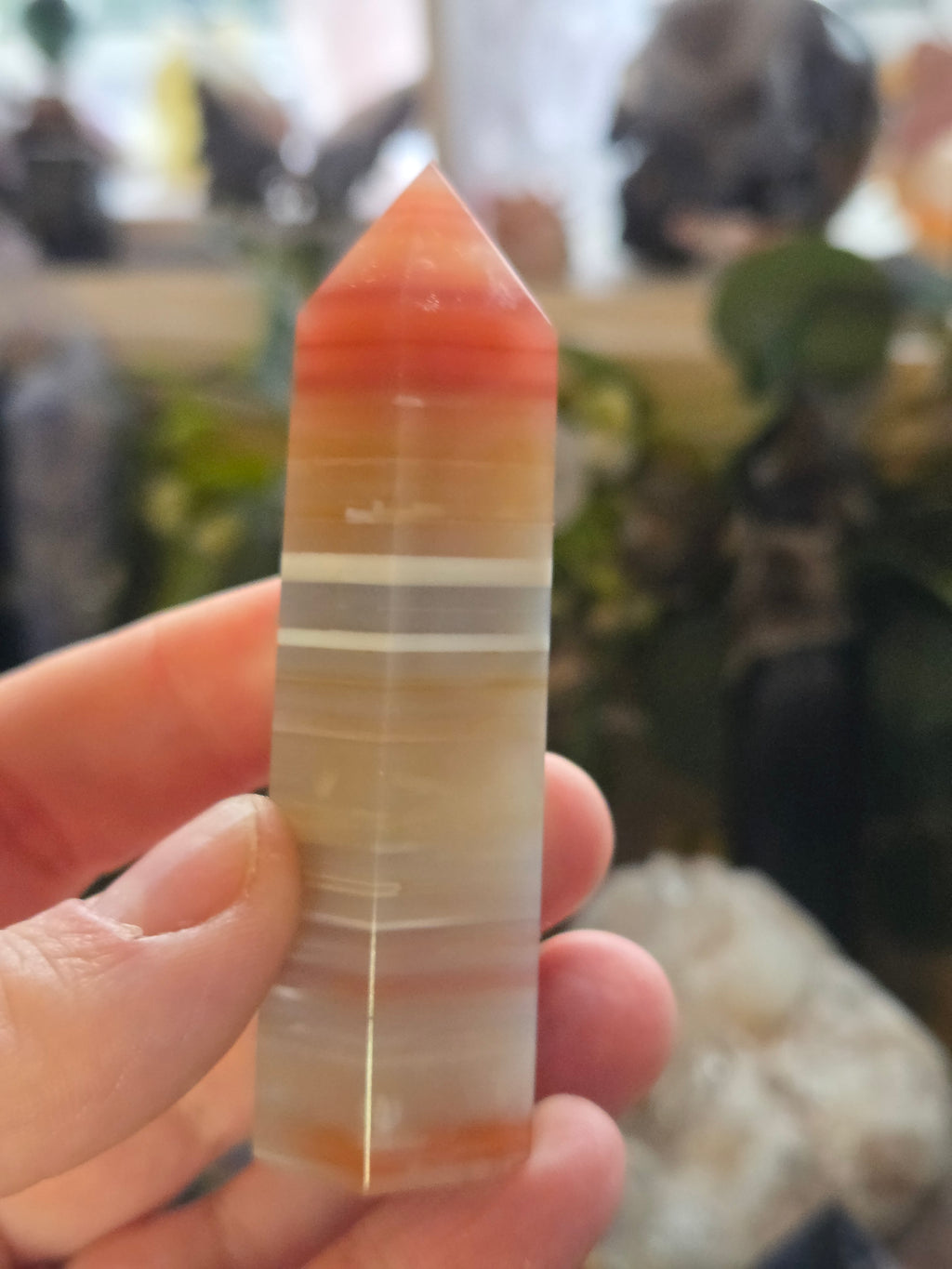 Pink Banded Jade crystal tower