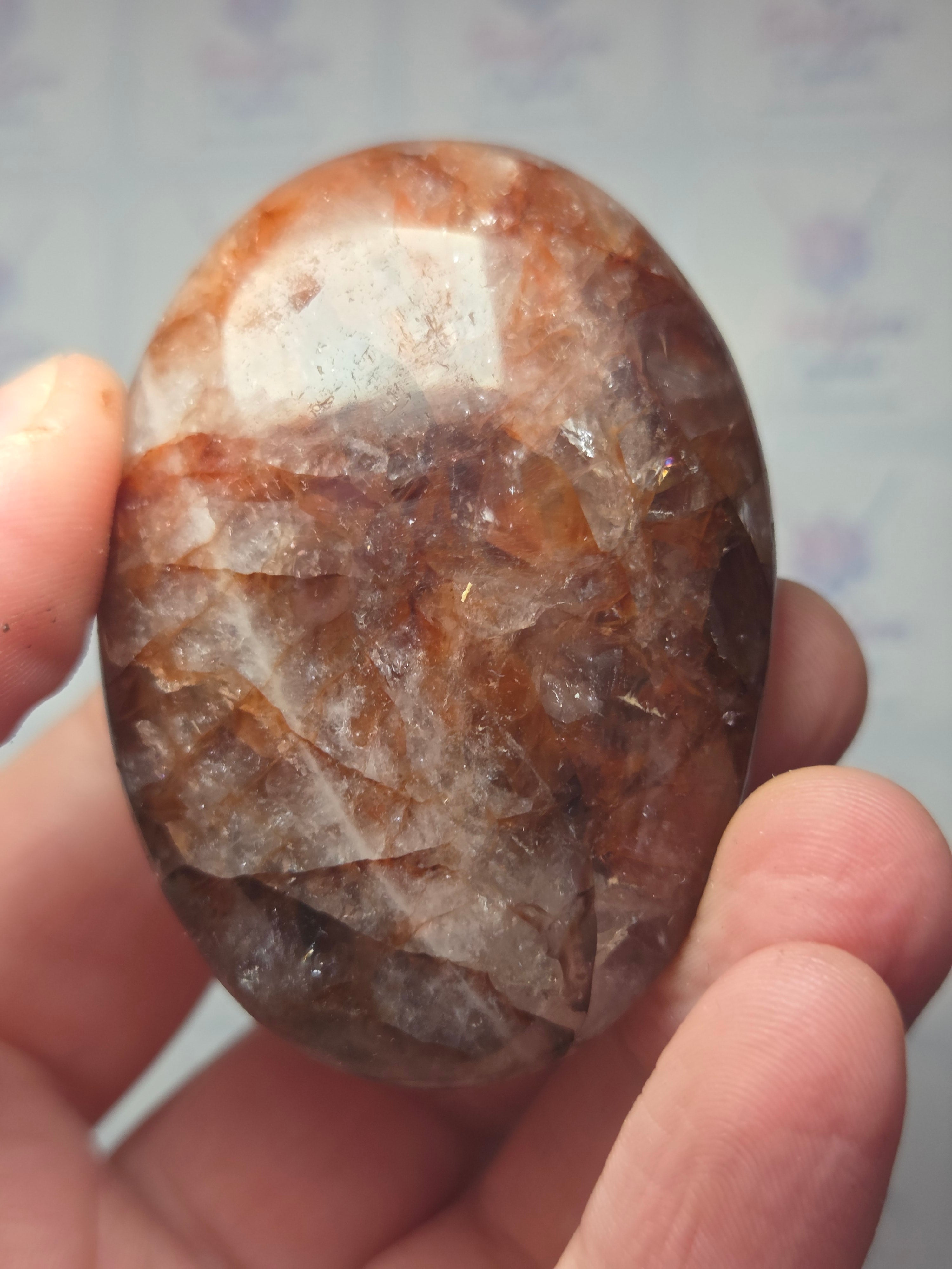 Fire quartz crystal palm stone