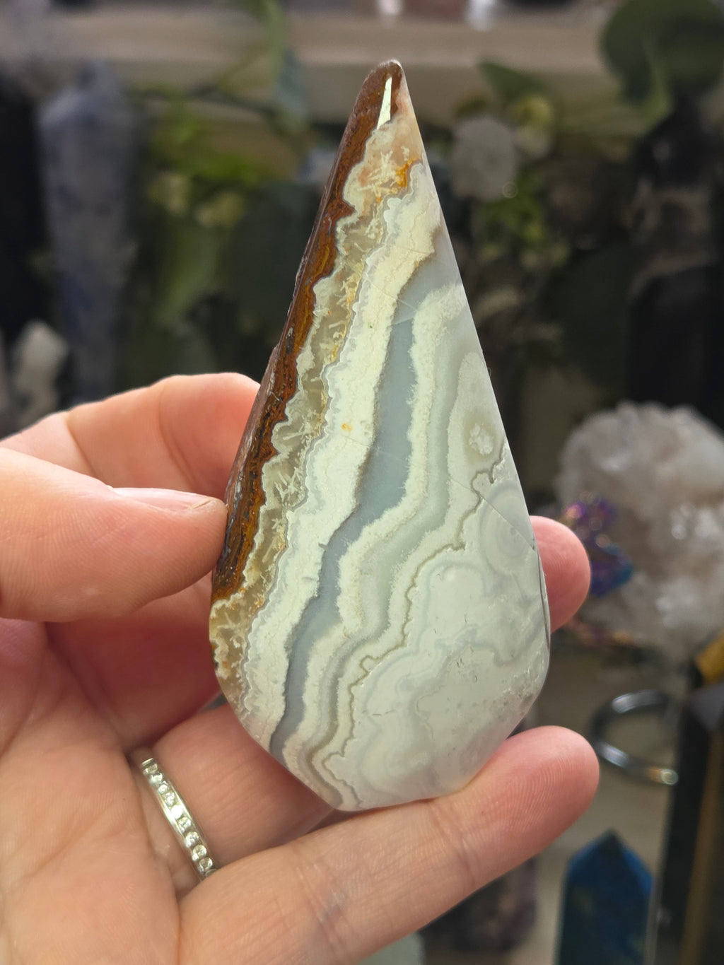 Crazy Lace agate crystal tear drop carving
