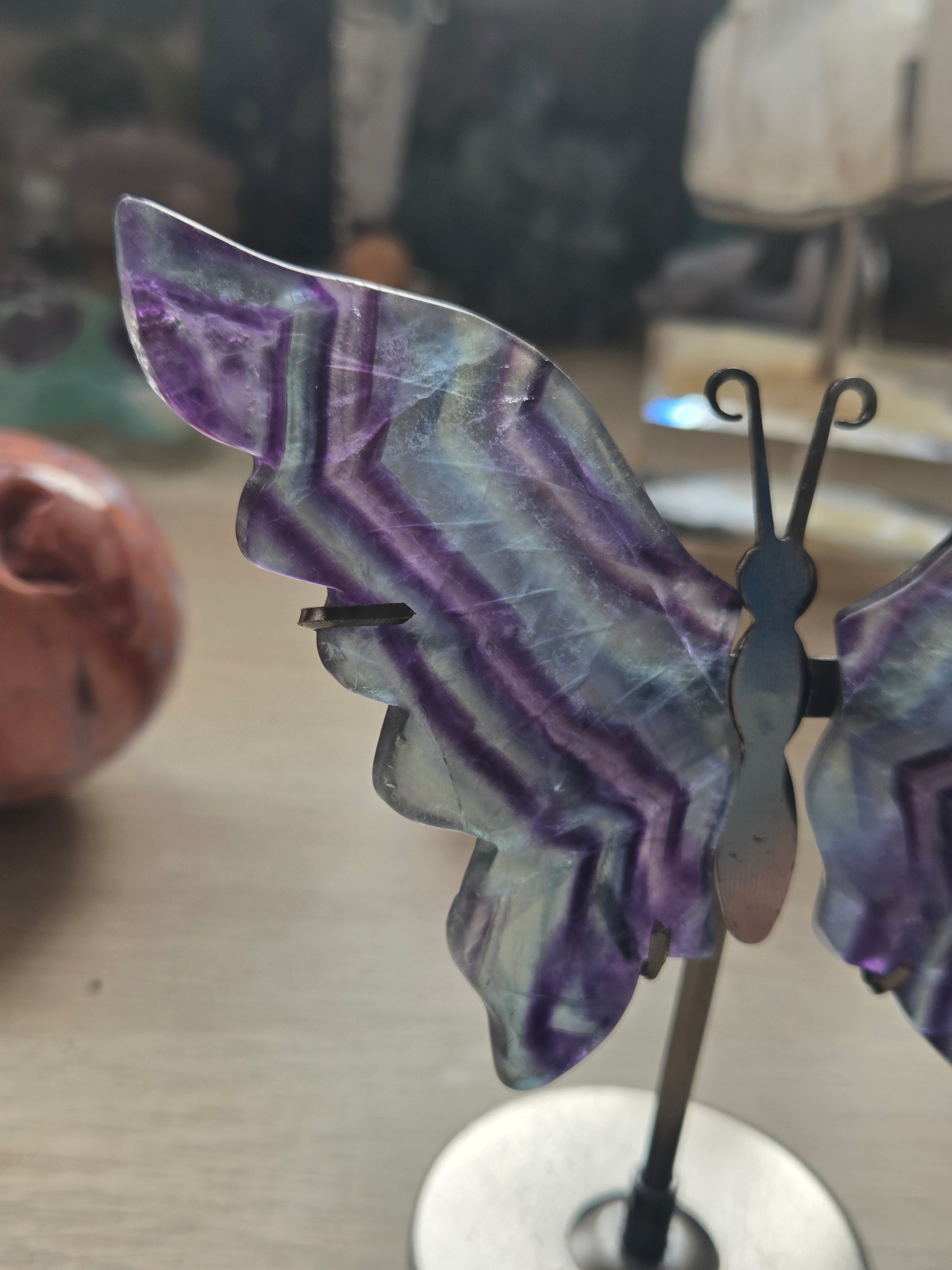 Rainbow flourite crystal butterfly carving