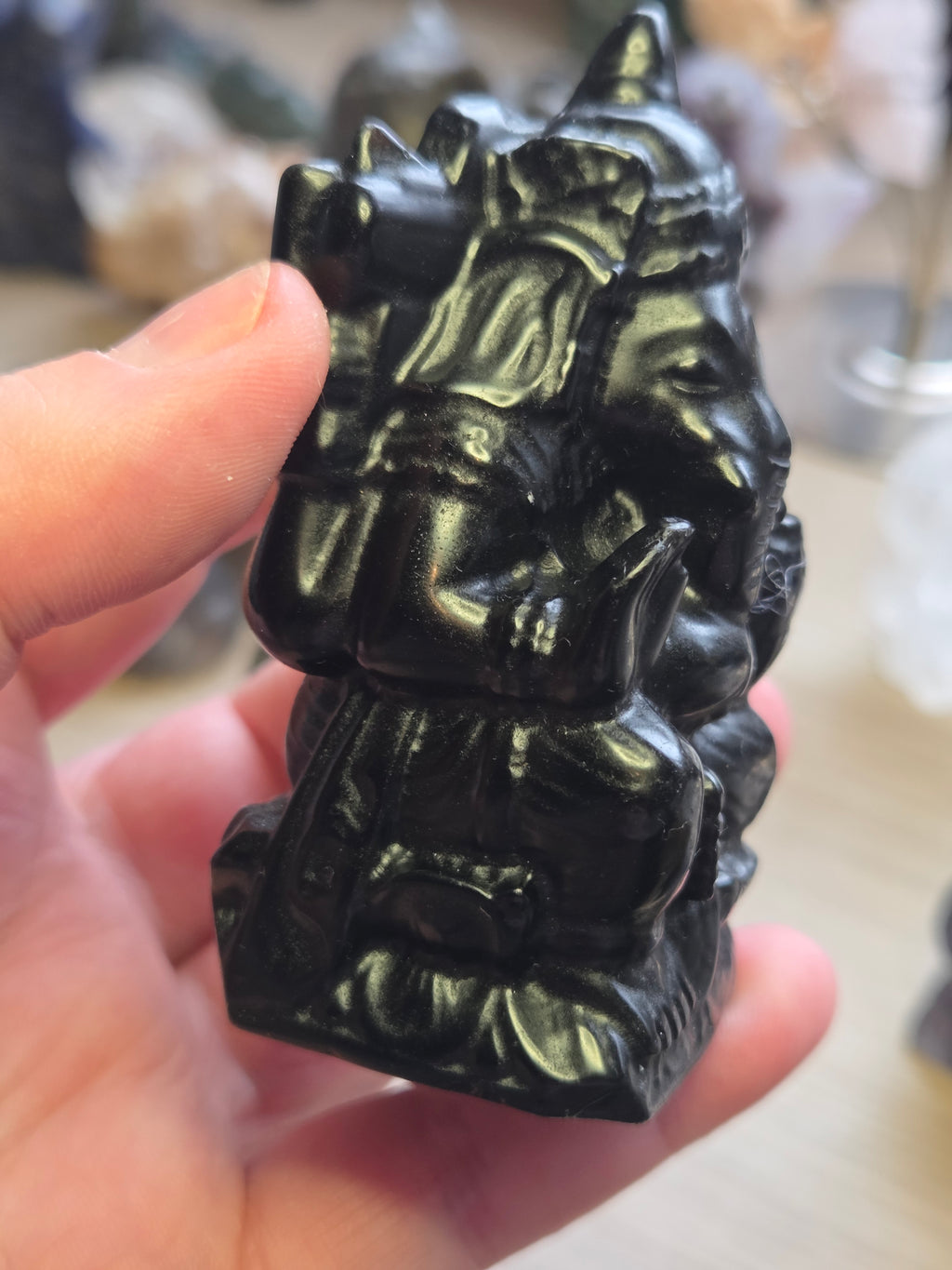 Obsidian crystal Ganesha carving