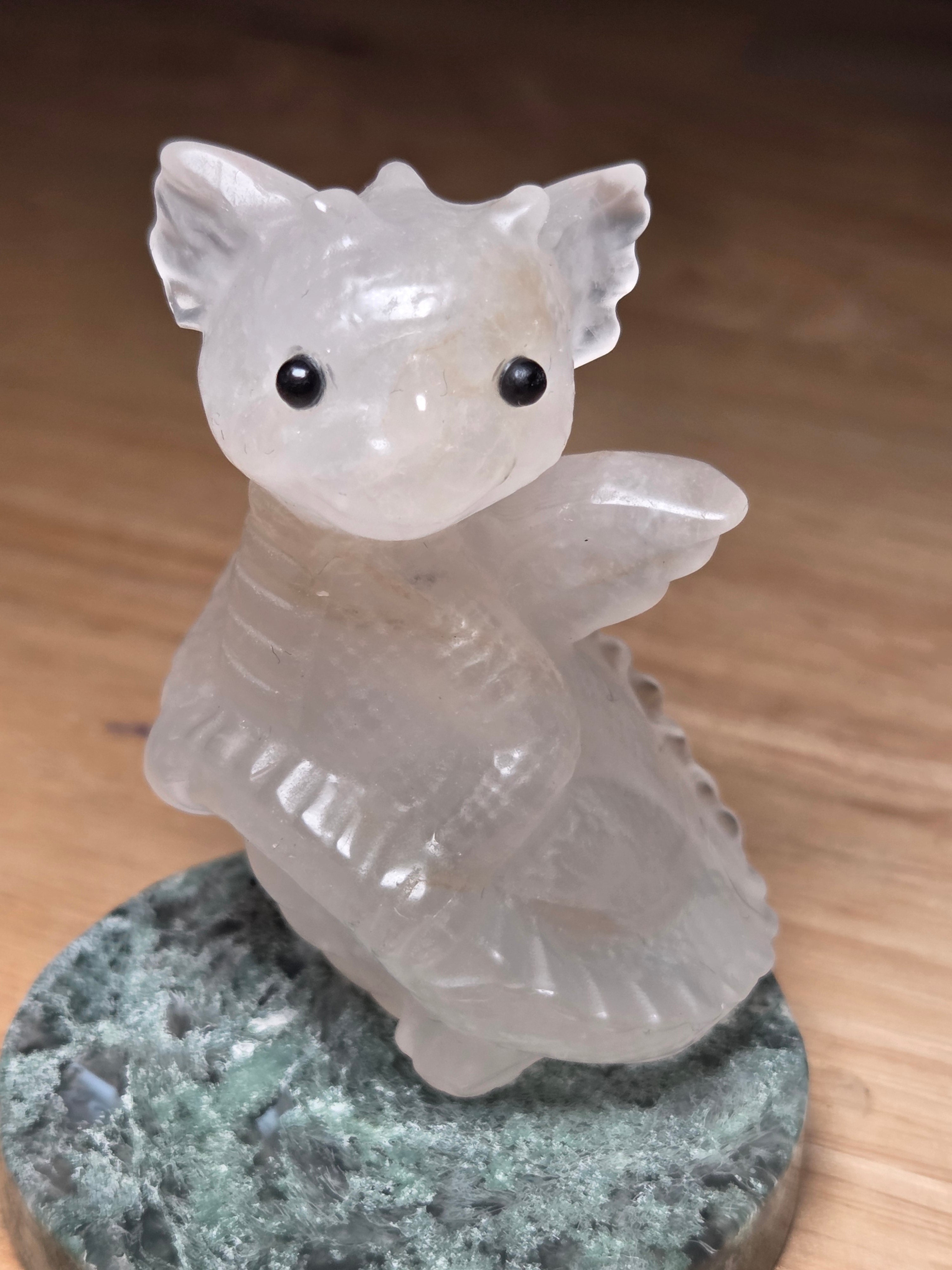 Clear quartz crystal dragon carving