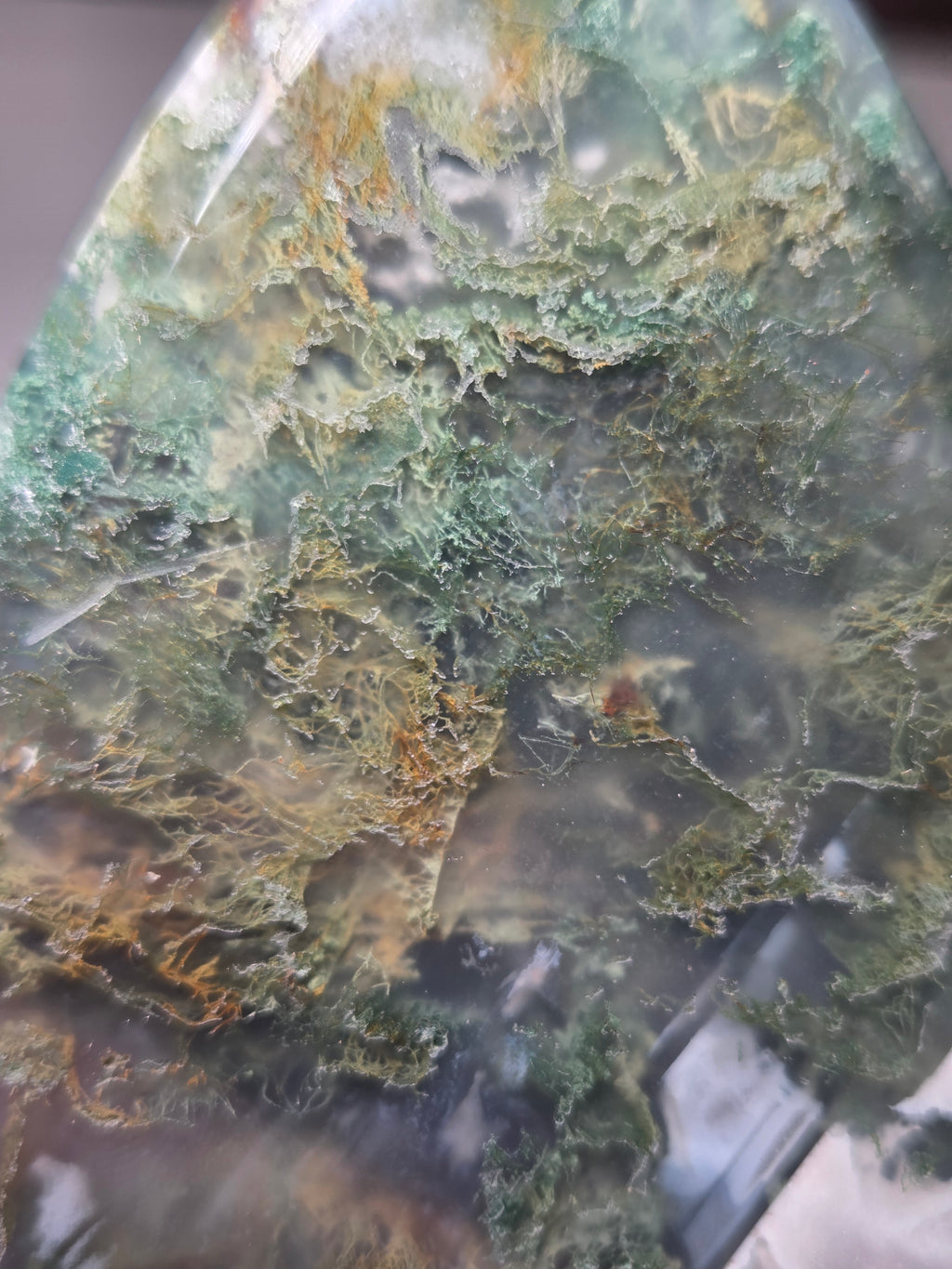 Moss Agate crystal tear drop carving