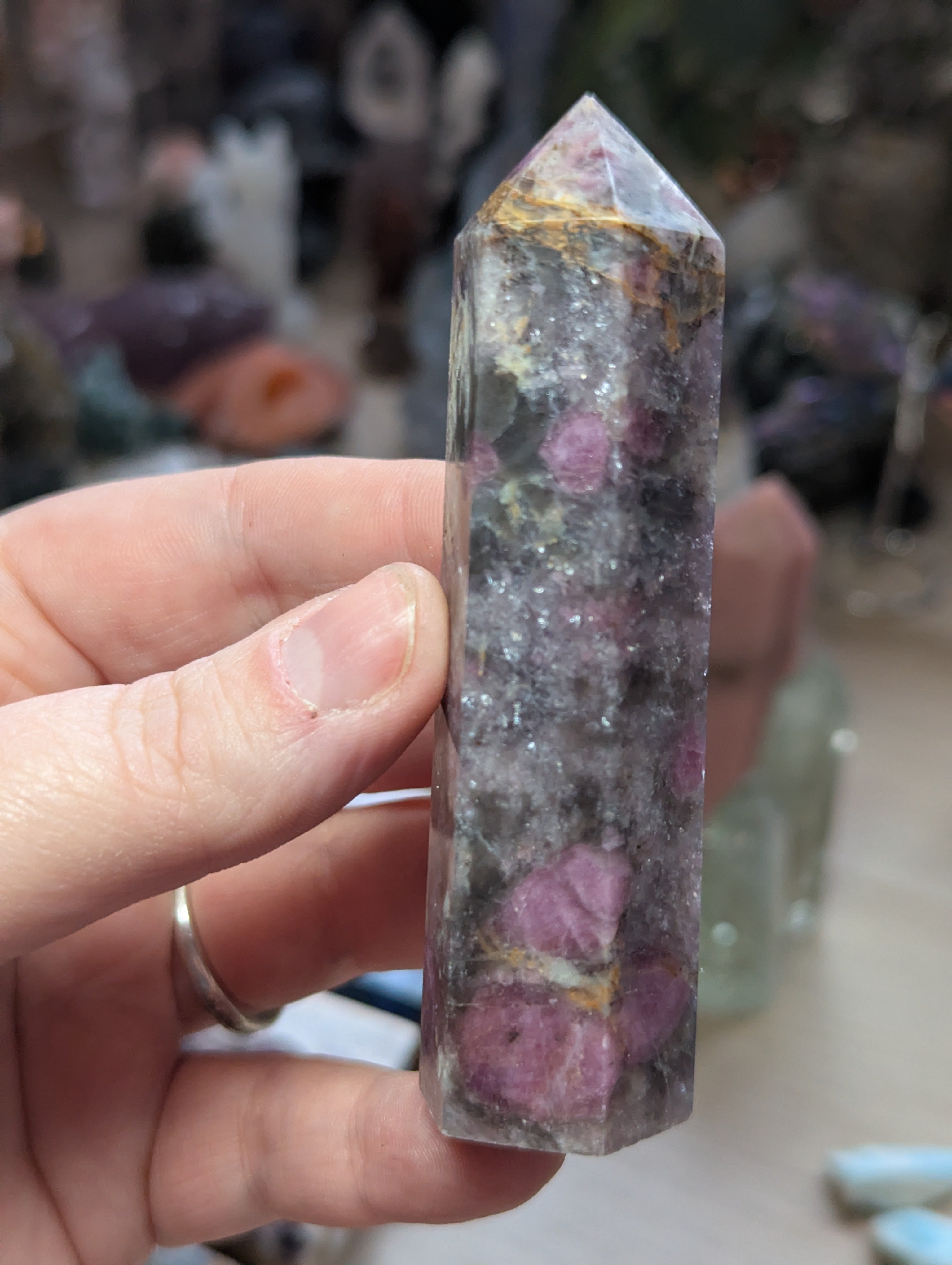 Unicorn stone crystal tower with lots of smokey quartz